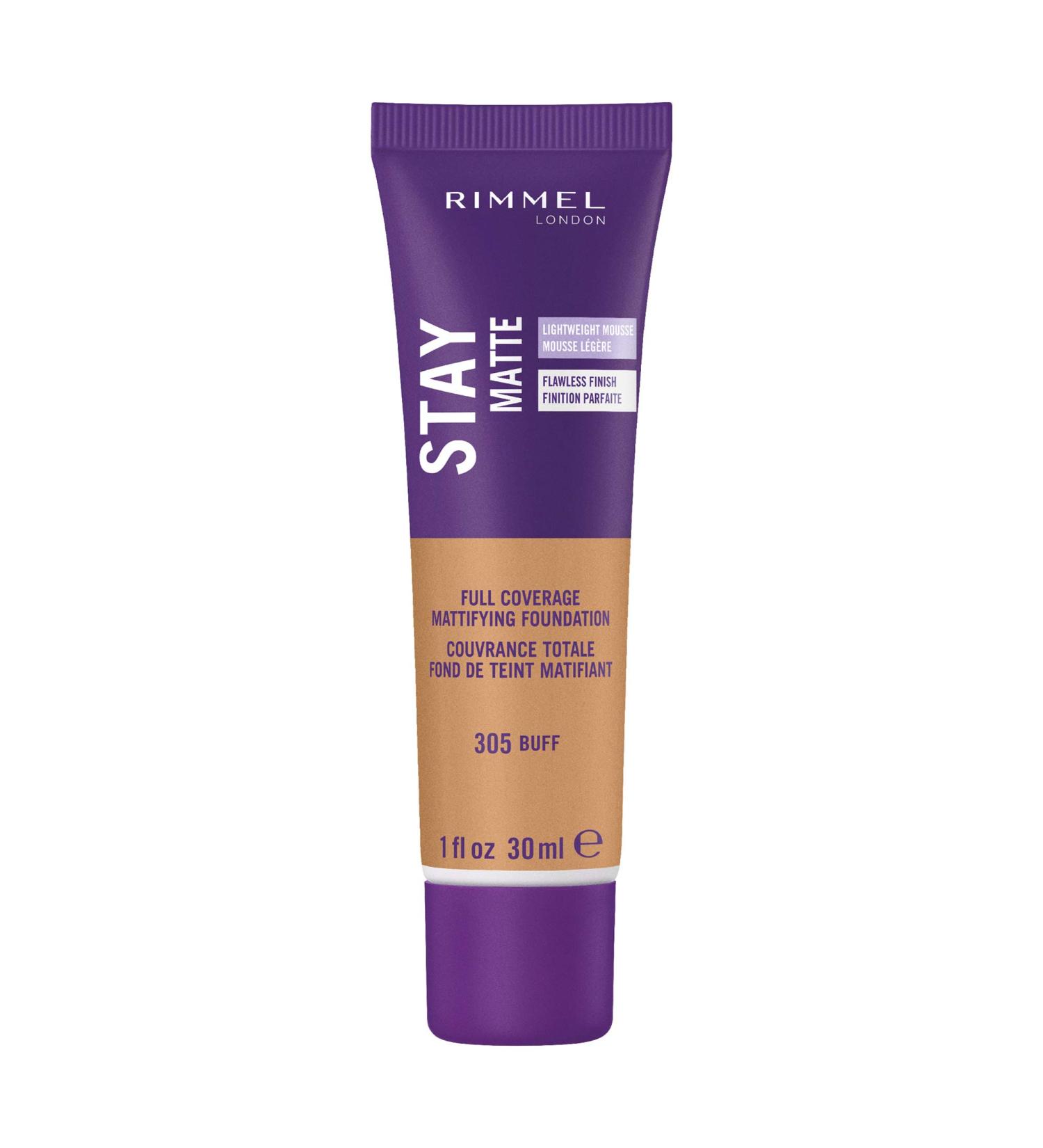 Rimmel London Stay Matte Full Coverage Foundation 305 Buff - 1 oz | Long-Lasting Matte Finish - Buy Online on SooperMarket.com