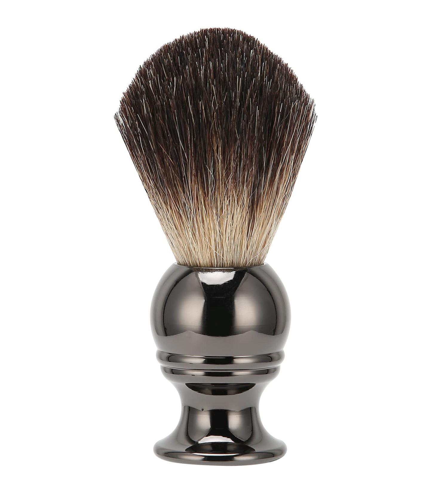 Portable Stainless Steel Shaving Brush (Gun Color) for Men | Premium Beard & Salon Brush - Buy Online on SooperMarket.com