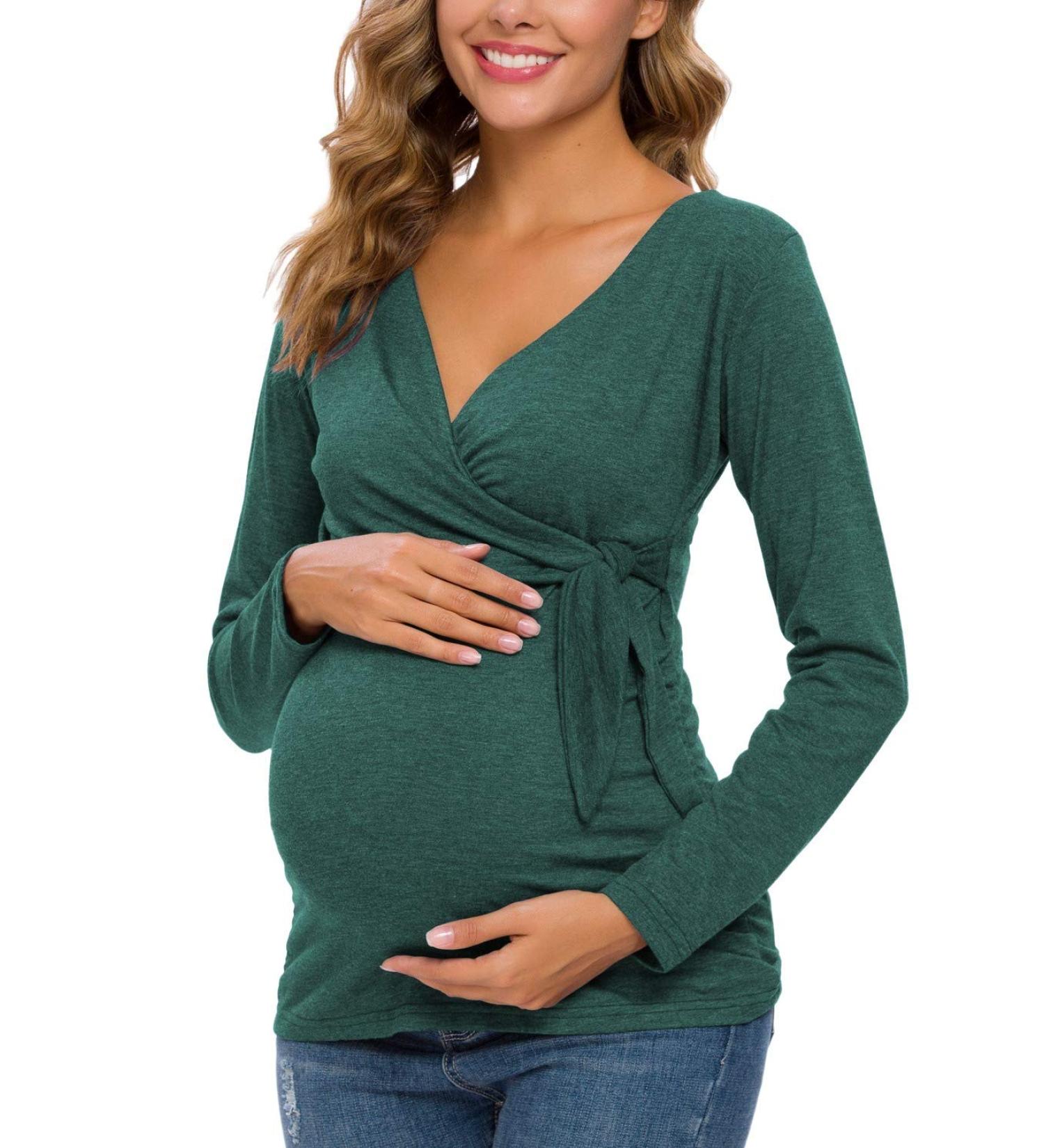 Love2Mi Maternity Breastfeeding Top | Long Sleeve V-Neck | Cute XL Hunter Green - Buy Online on SooperMarket.com