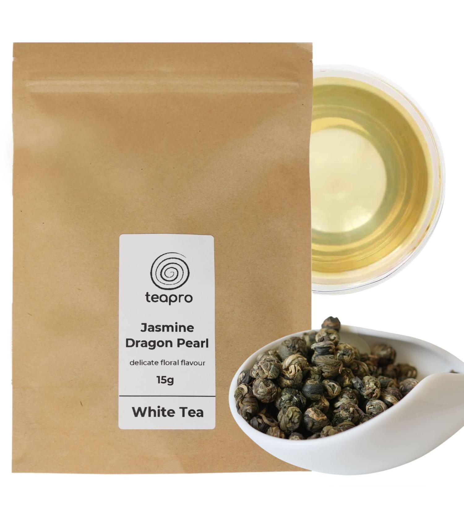 Teapro Dragon Pearl Jasmine White Tea - 15g Loose Leaf Tea in Compostable Zip Lock Pouch - Buy Online on SooperMarket.com