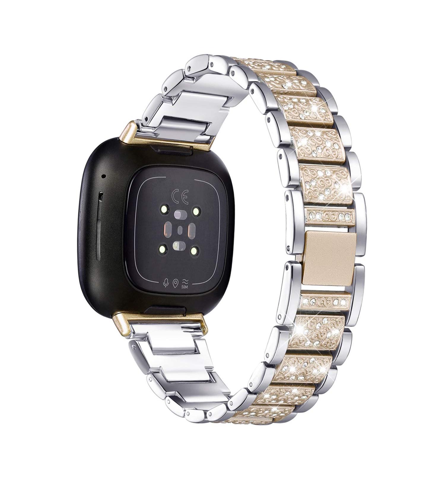 Mtozon Bling Bands for fitbit Sense/Versa 3 | Dressy Luxurious Bracelet for Women | Silver + Champagne Gold - Buy Online on SooperMarket.com