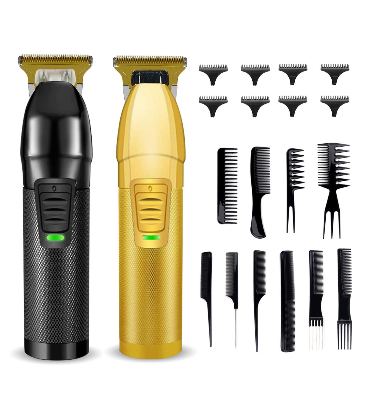 Professional Cordless Hair Clippers Set for Men - Rechargeable with 10 Styling Combs | 2 Pieces Black Gold - Buy Online on SooperMarket.com