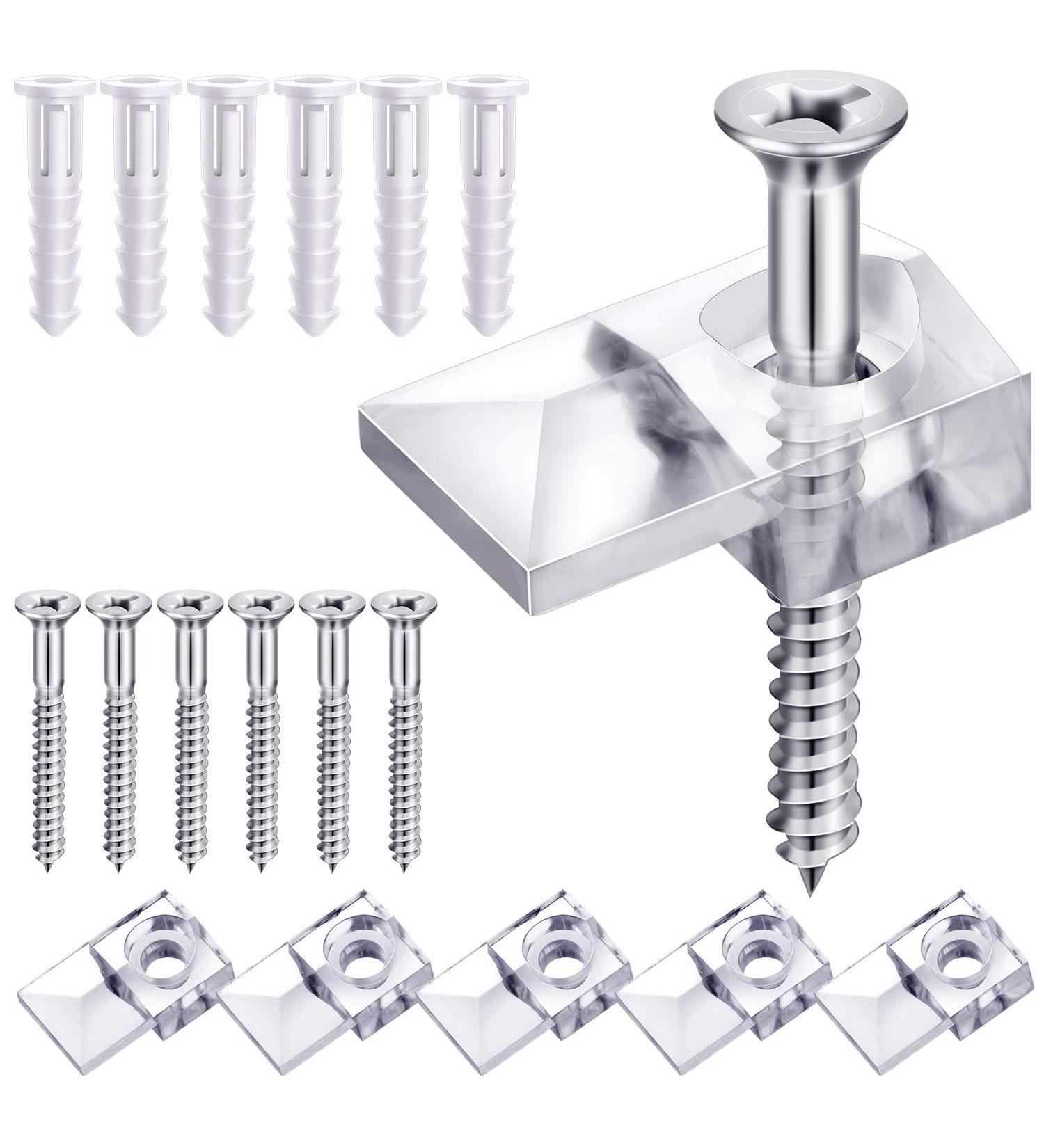 20 Pack Mirror Holder Clips Kit - Glass Retainer Clips for Mirror Hanging Hardware - Includes Screws - For Fixing Mirror Cabinet Door (Classic Style) - Buy Online on SooperMarket.com