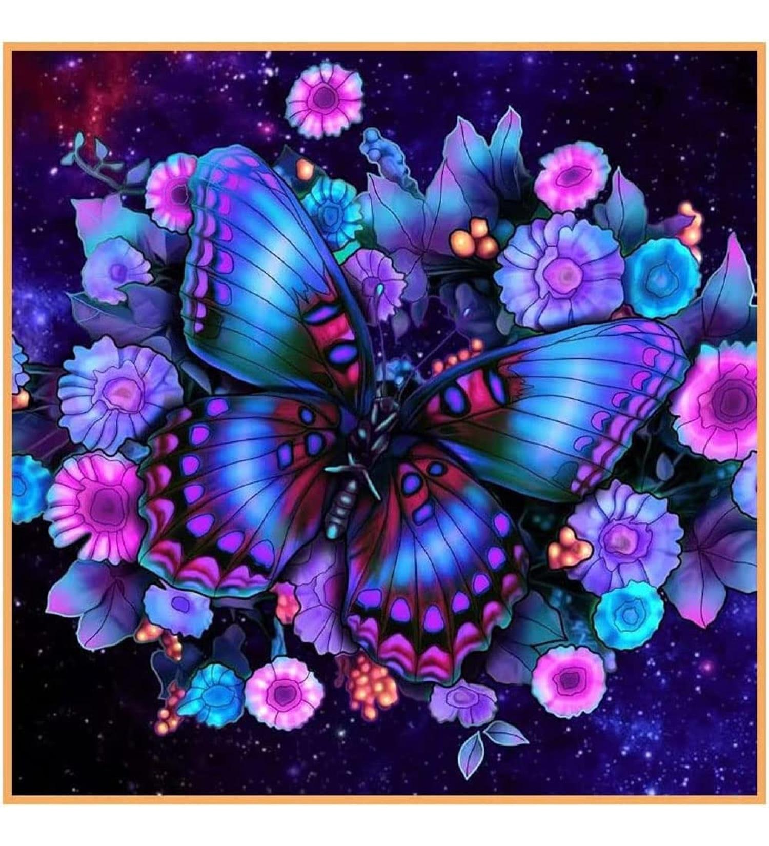 Beginner's Butterfly Stamped Cross Stitch Kit | Floral Cross-Stitch Patterns for Adults | DIY Embroidery Arts and Crafts 13.8''x13.8 - Buy Online on SooperMarket.com