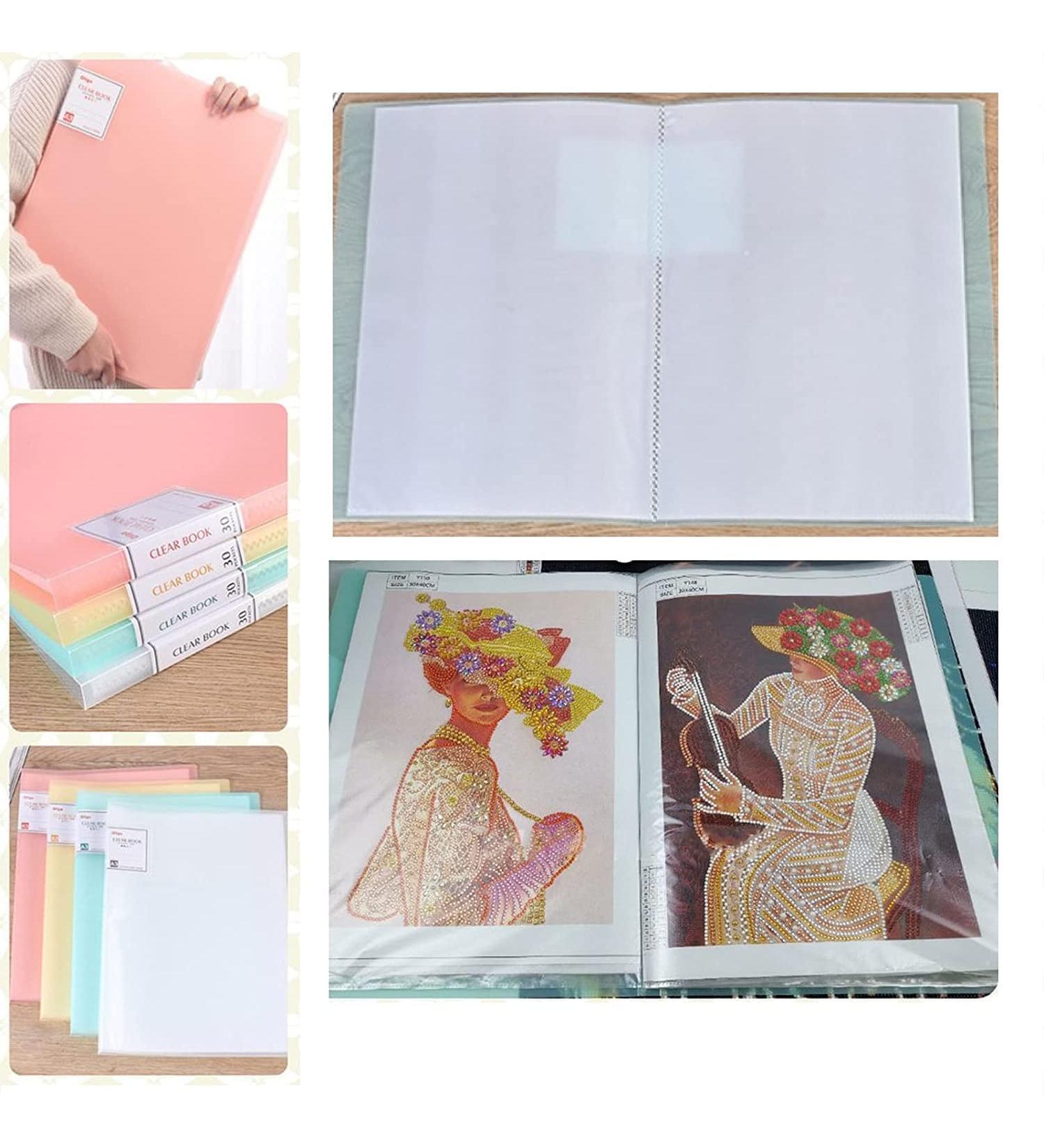 A3 Diamond Painting Storage Book - 30 Pages, Clear Pockets, Art Portfolios, Letter Album Folder - Green - 11*17in/44 X 32.5cm - Buy Online on SooperMarket.com