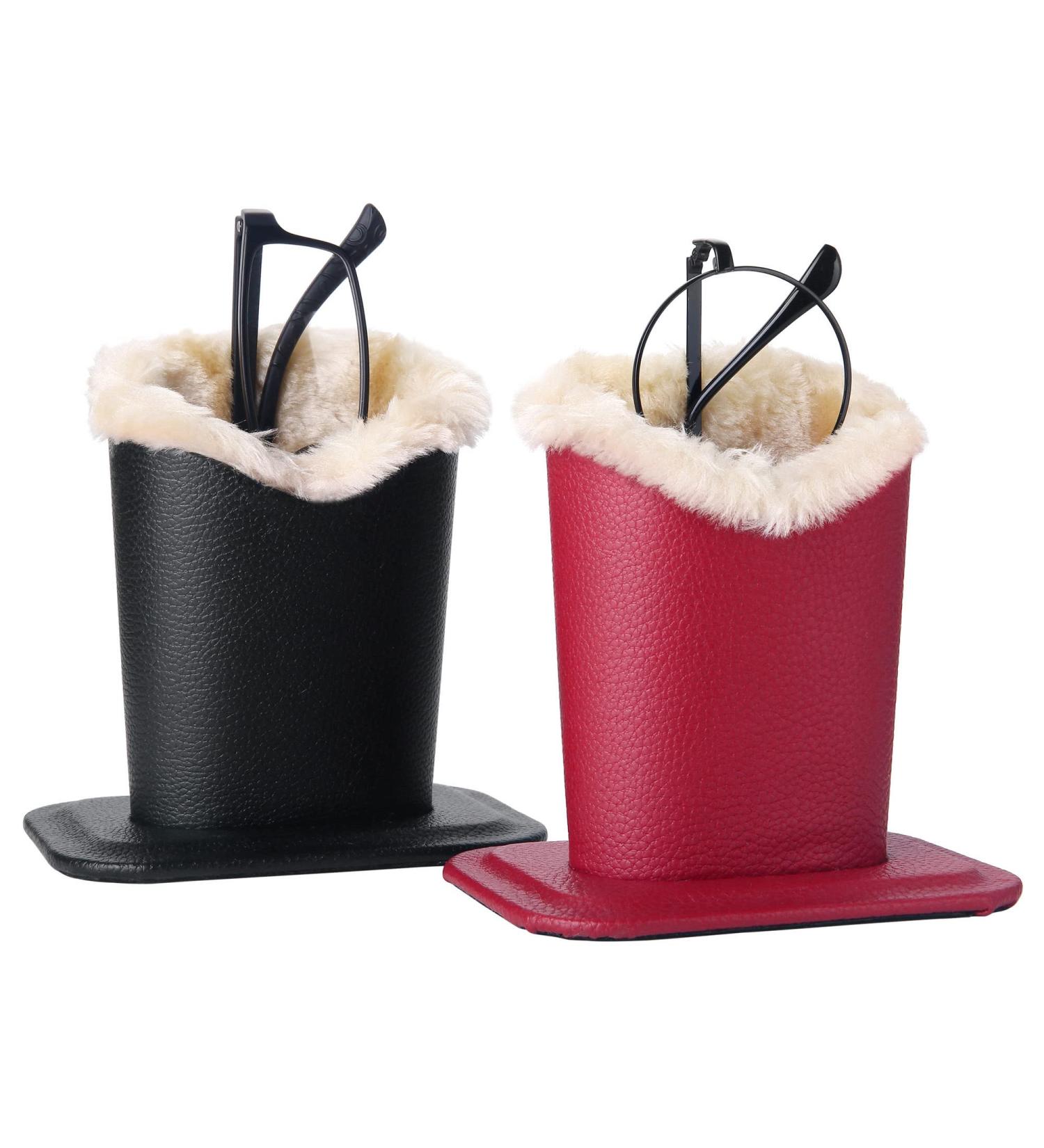 Bivisen Eyeglass Holder Case | Modern Velvet Plush PU Leather - Black & Burgundy - Stylish & Durable Organizer for Glasses - Buy Online on SooperMarket.com