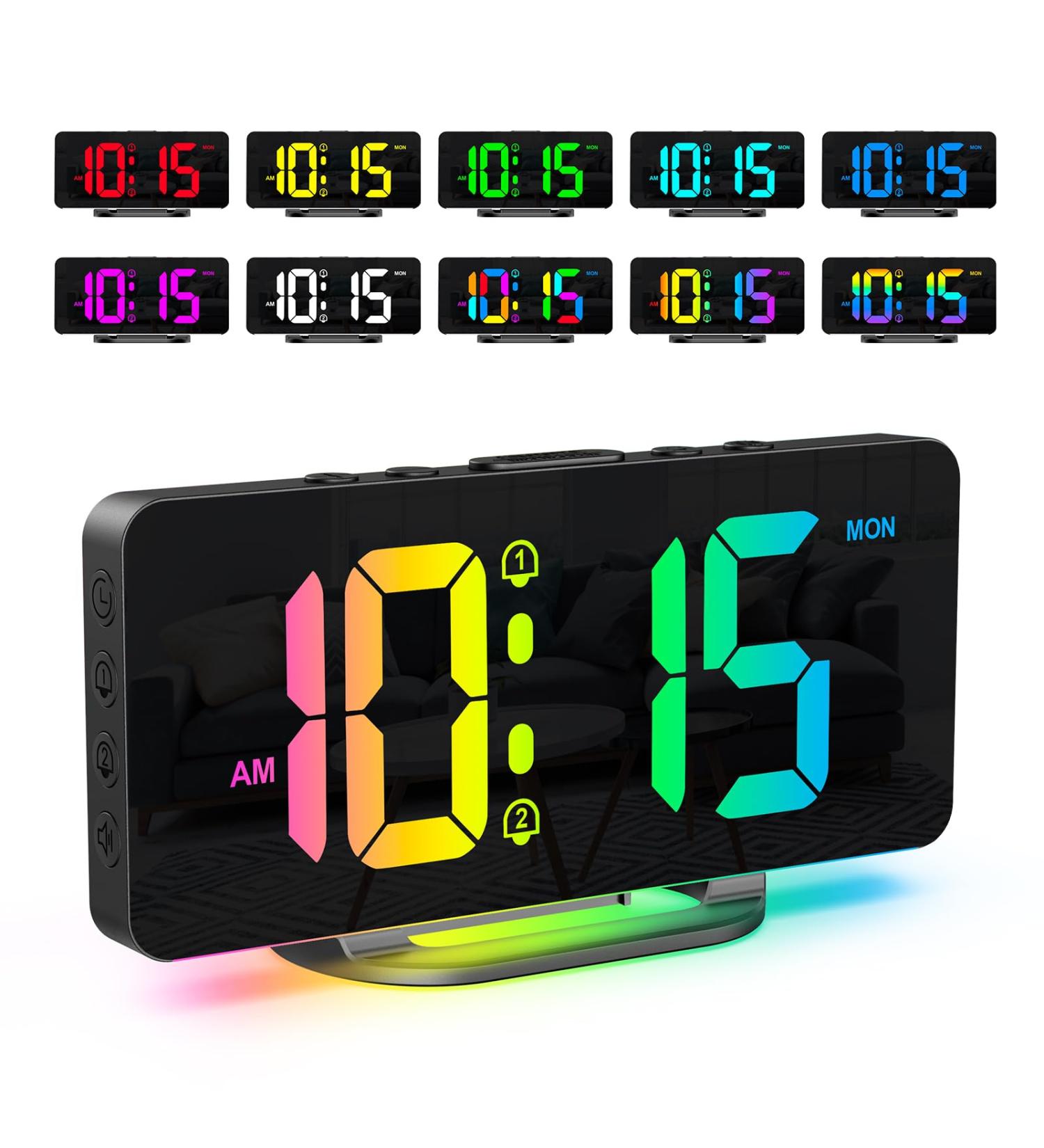Ankilo Digital Alarm Clock for Deep Sleepers | RGB Color Changing Night Light & Charging Station | Bright LED Bedside Clock for Kids & Adults - Buy Online on SooperMarket.com