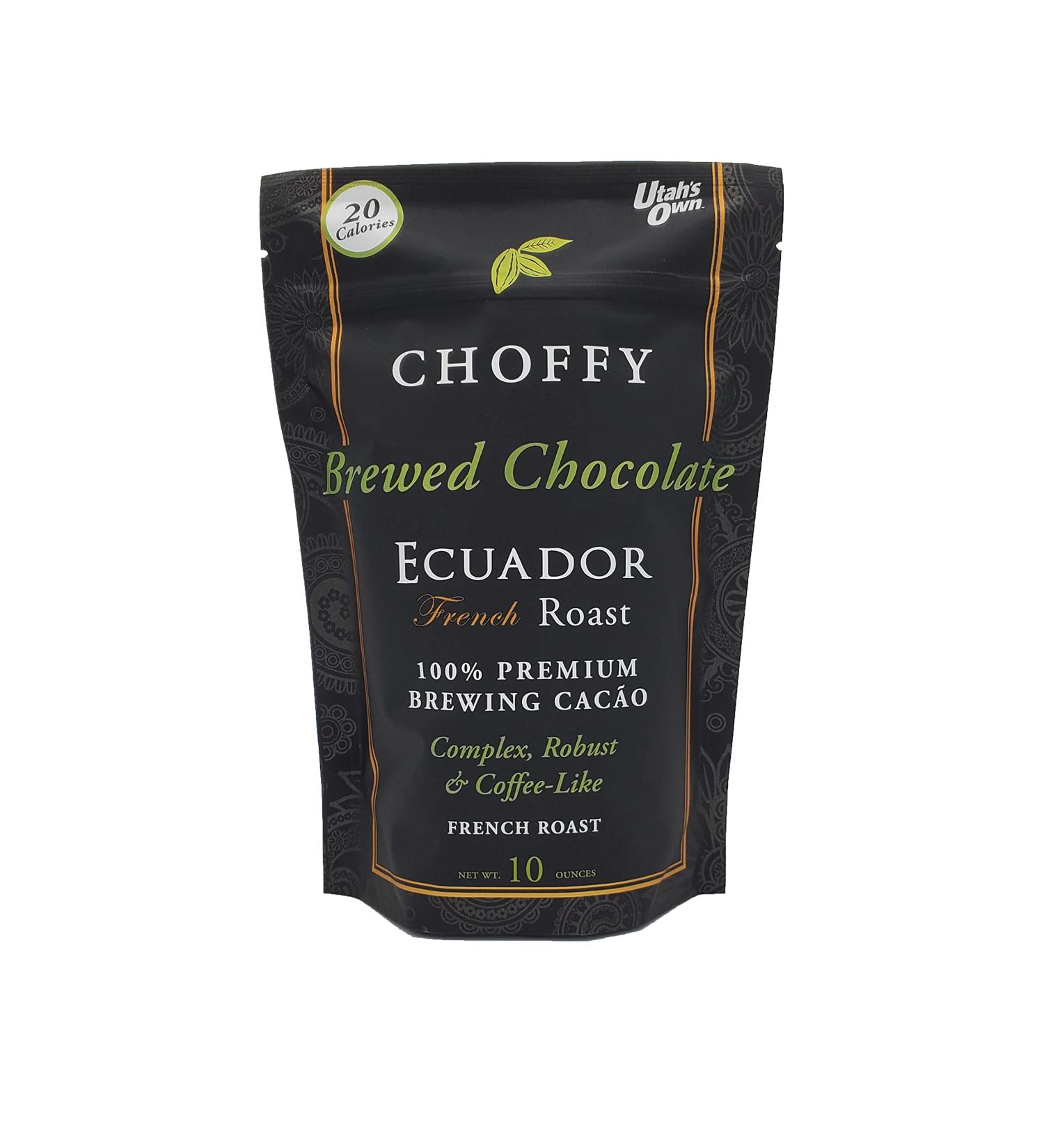 Choffy Brewed Cacao Coffee Alternative - 10 Oz Ecuador French Roast Flavor | Caffeine-Free Ground Drinking for Coffee & Dark Chocolate Lovers | Healthy Rich Chocolate Drink for Mood & Energy Boost - Buy Online on SooperMarket.com