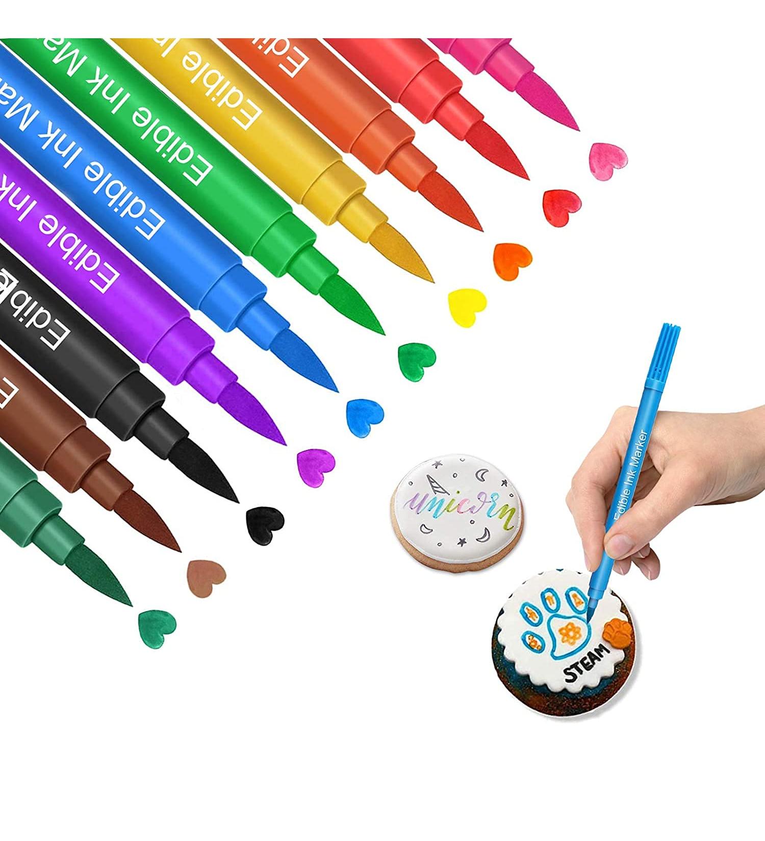 Edible Food Coloring Pens 10Pcs - Fine & Thick Tip Gourmet Writers for Cookies, Cakes & Easter Eggs - Food Grade Markers for Baking & Decorating - Buy Online on SooperMarket.com