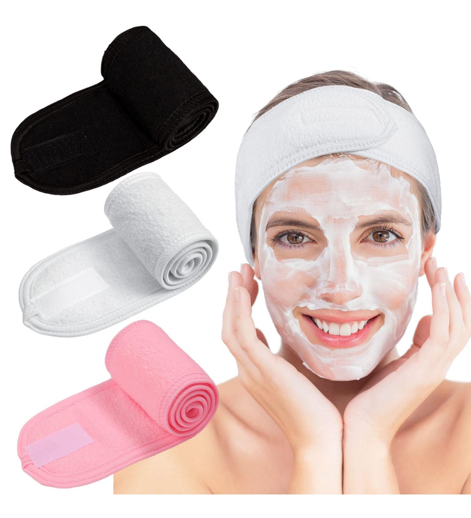 Whaline 3pcs Adjustable Hair Bands for Makeup - Cosmetic Terry Cloth Headbands with Velcro Fastener in White & 2 More Colors | Ideal for Hair Protection - Buy Online on SooperMarket.com