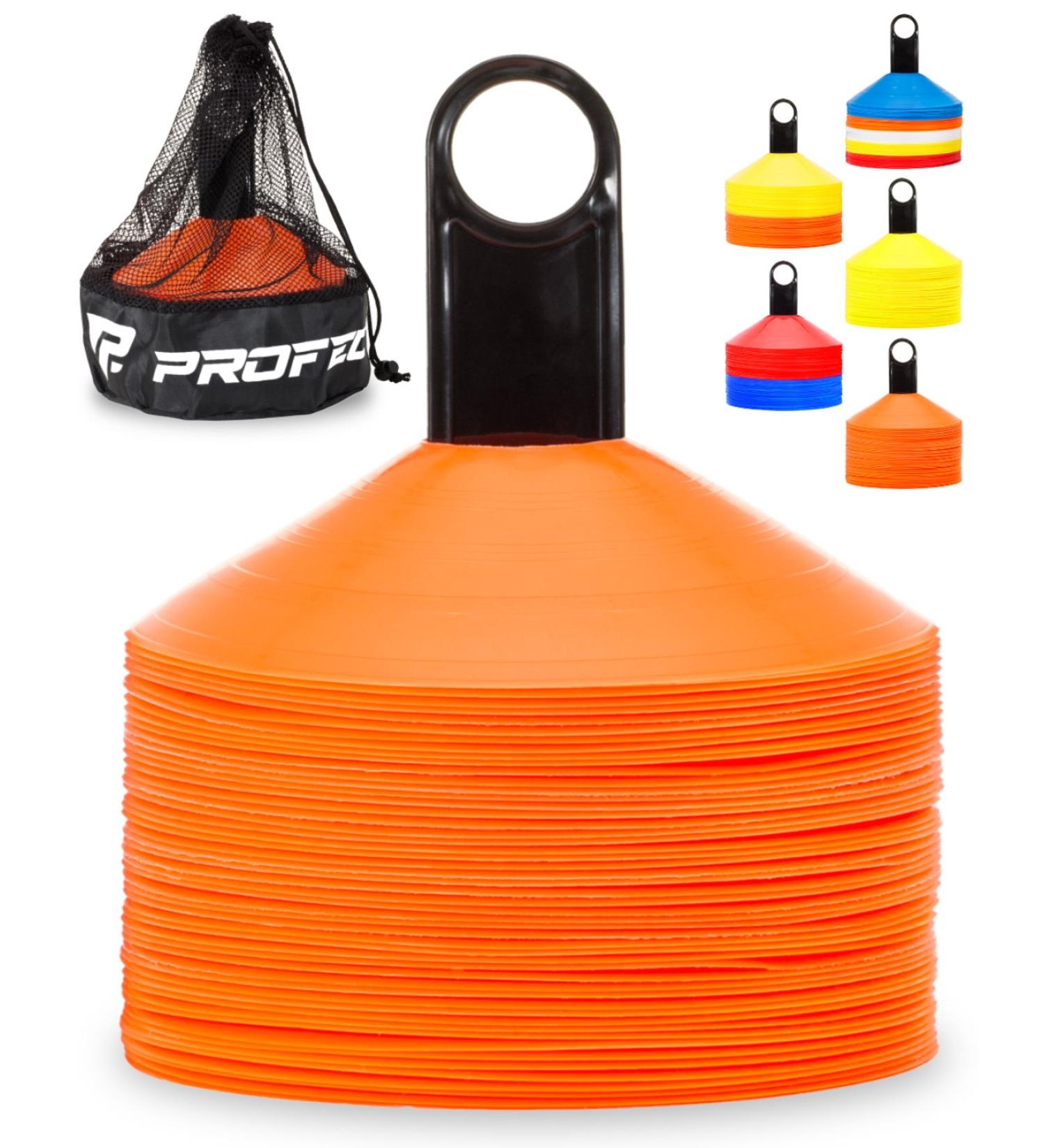 Pro Disc Cones Set of 50 with Carry Bag - Agility Soccer Basketball Football Training Equipment for Kids - Includes 15 Cone Drills Book - Buy Online on SooperMarket.com