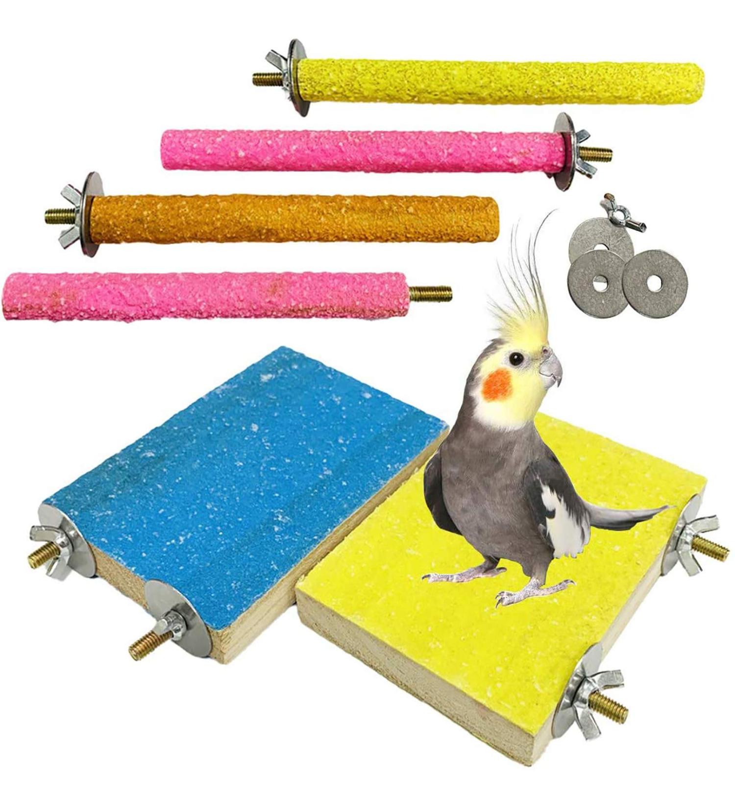 PINVNBY Bird Perch Stand Toy Natural Wooden Parrot Claw Sticks Budgie Playground Grinding Paw Cage Accessories Exercise Toy for Cockatiel Conure Parakeet - Buy Online on SooperMarket.com