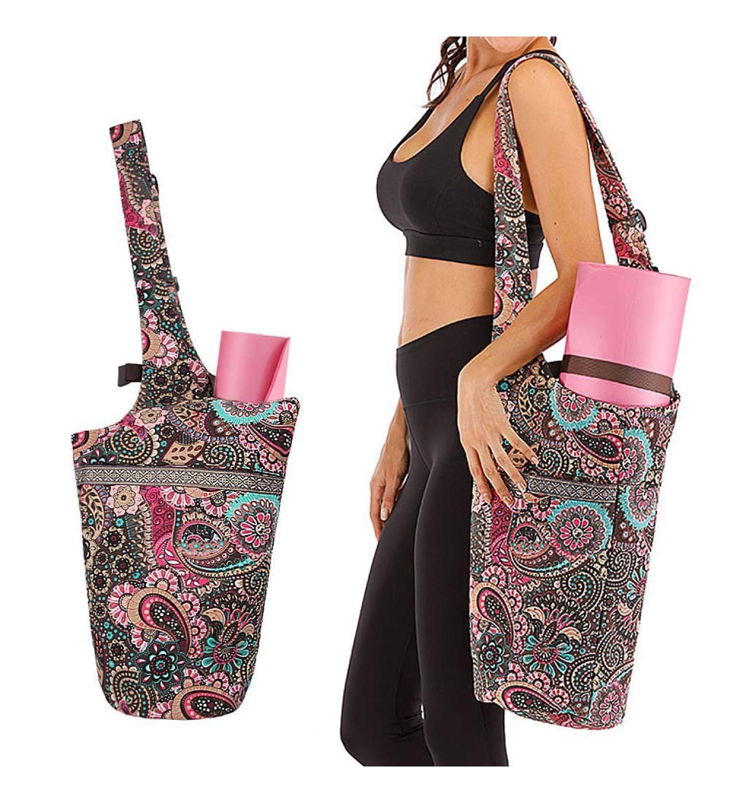 Mookis Yoga Mat Bag | Adjustable Shoulder Strap | Large Size Zipper Pocket | Flower Pattern | Multipurpose - Buy Online on SooperMarket.com