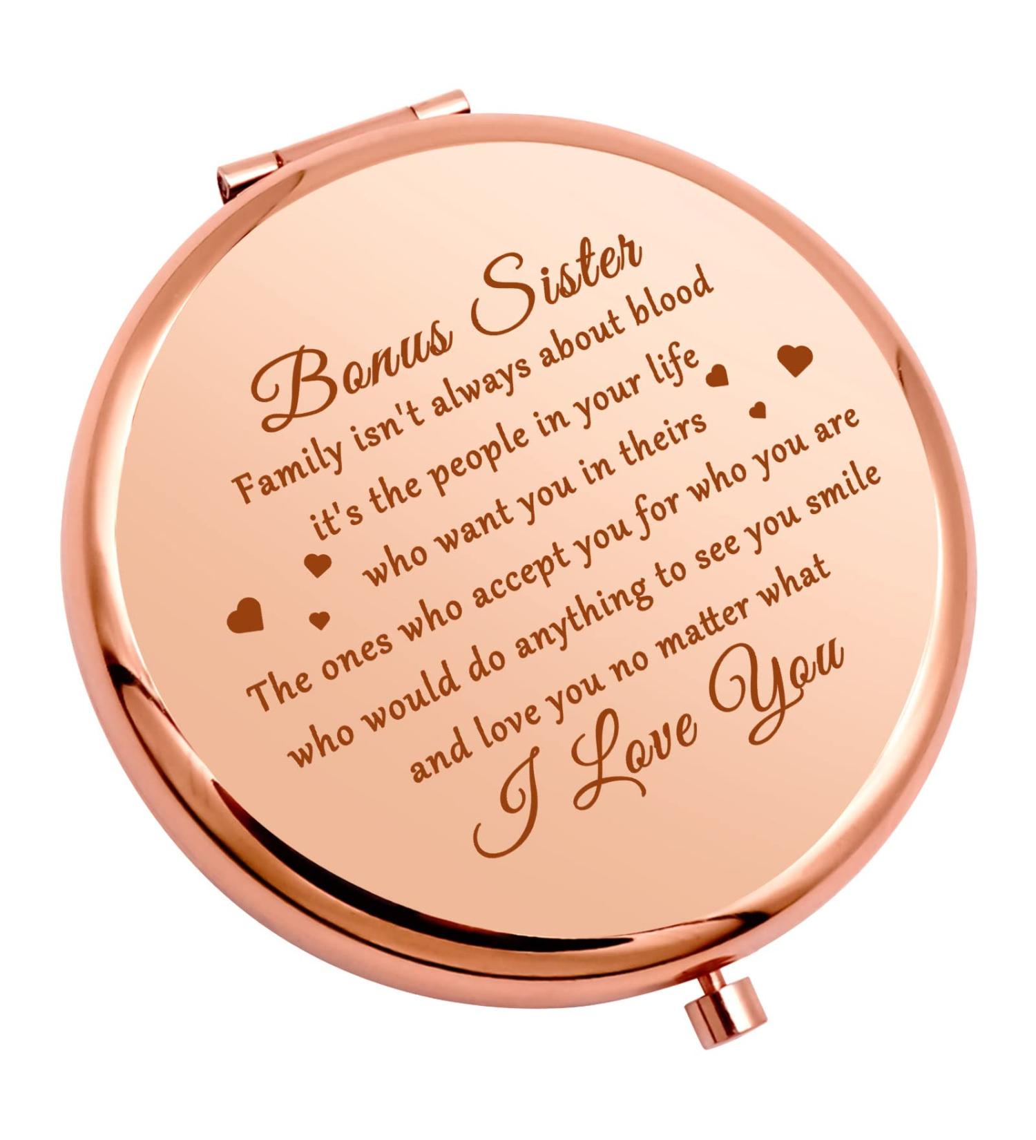 Sister Gifts: Compact Mirror for Bonus Sisters, Stepsisters, Sister-in-Law | Friendship & Birthday Present, Wedding Gift | Travel Makeup Mirror with 'I Love You' Message - Buy Online on SooperMarket.com
