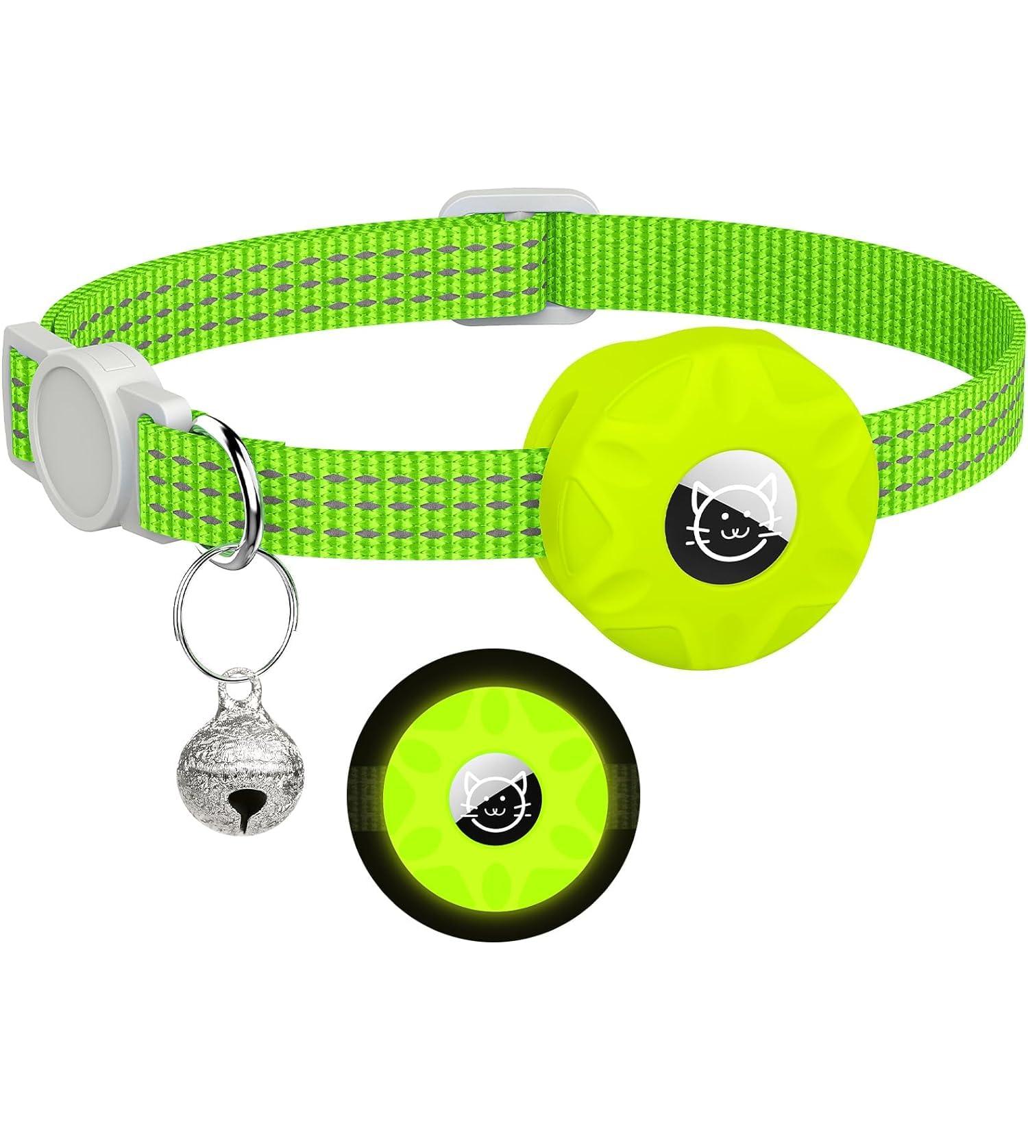 Buy Luminous Yellow Airtag Cat Neck Band | Reflective Kitten Collar with Bell | Light Tracker for Young Cats - Buy Online on SooperMarket.com