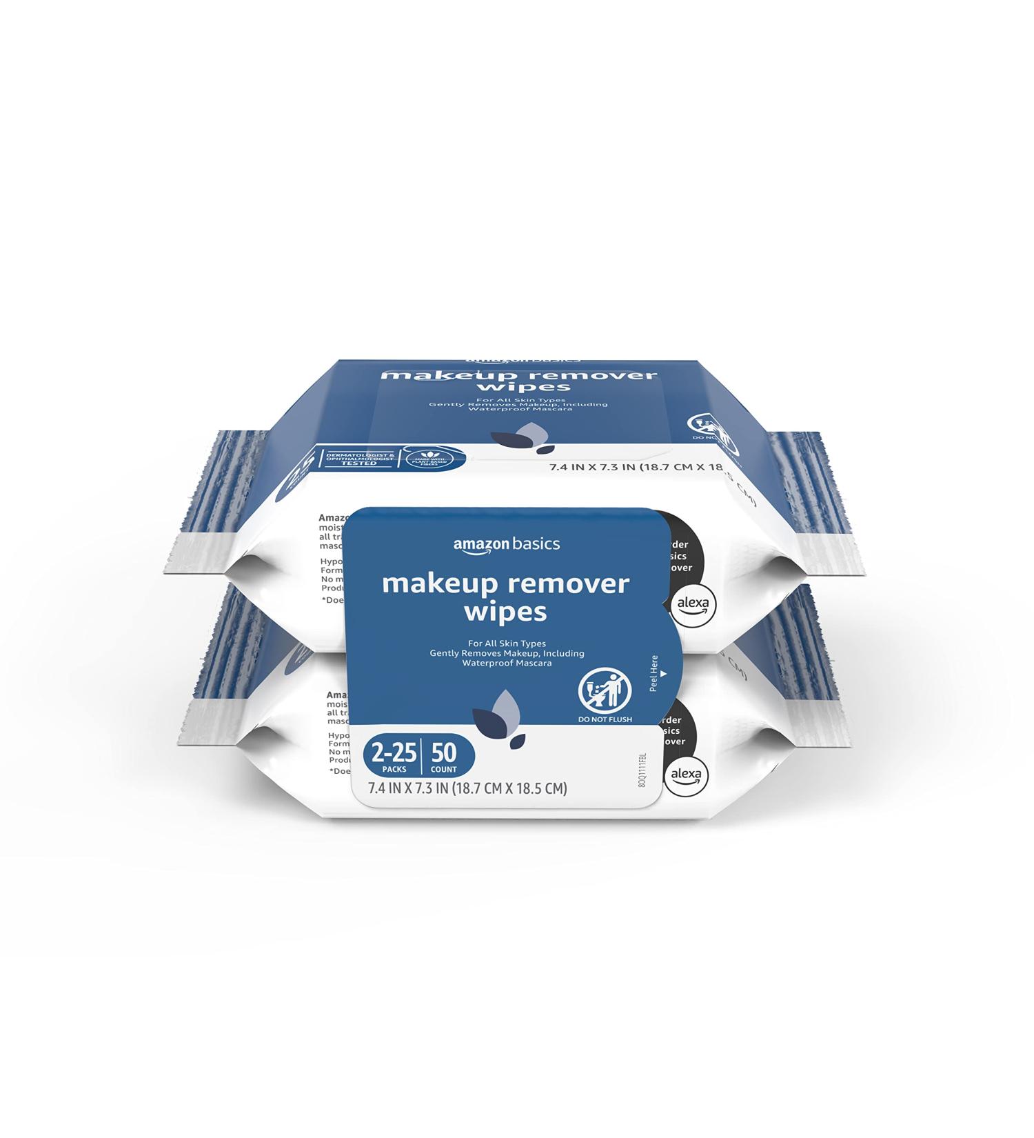 Amazon Basics Makeup Remover Wipes - Original 50 Count (2 Packs of 25) - Formerly Solimo - Buy Online on SooperMarket.com