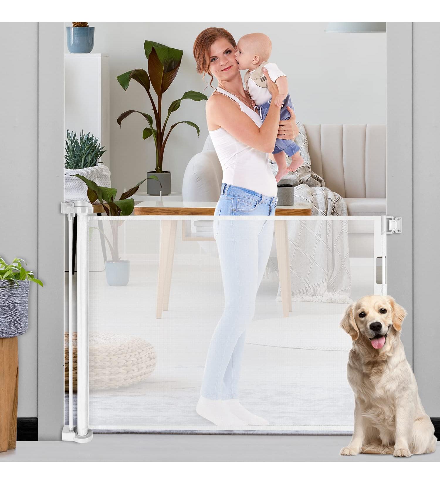 HEELALBABY Retractable Baby Gate for Stair 65" Extra Wide Outdoor Mesh Safety Gate for Dogs or Pets Fabric Indoor Puppy Gates for Doorways - Buy Online on SooperMarket.com