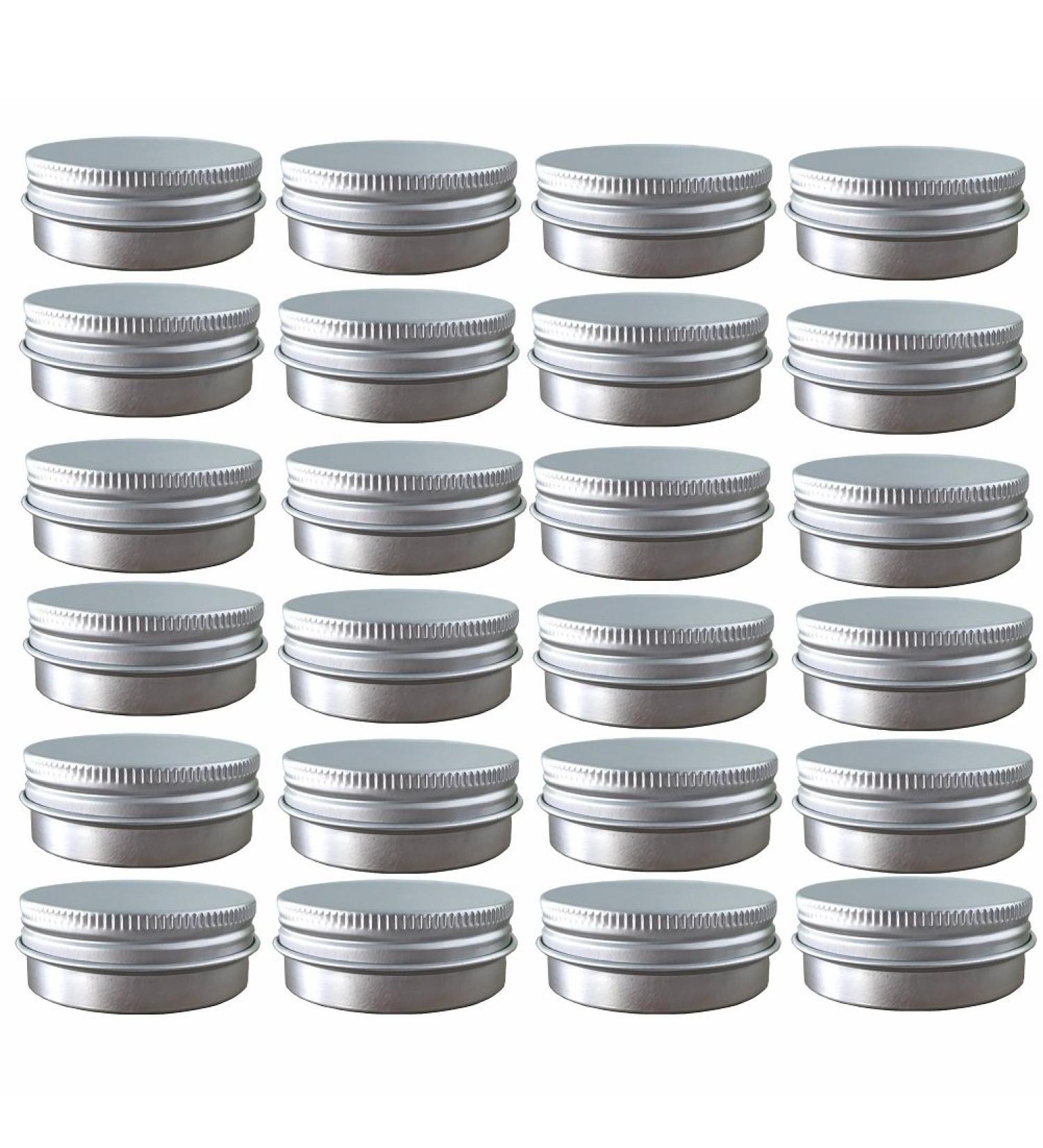 24 Pack 1 Oz Screw Top Aluminum Tin Cans - Storage Jars for Lip Balm, Cosmetic, Candles - Metal Containers with Screw Cap for Salve, Makeup, Tea - Buy Online on SooperMarket.com