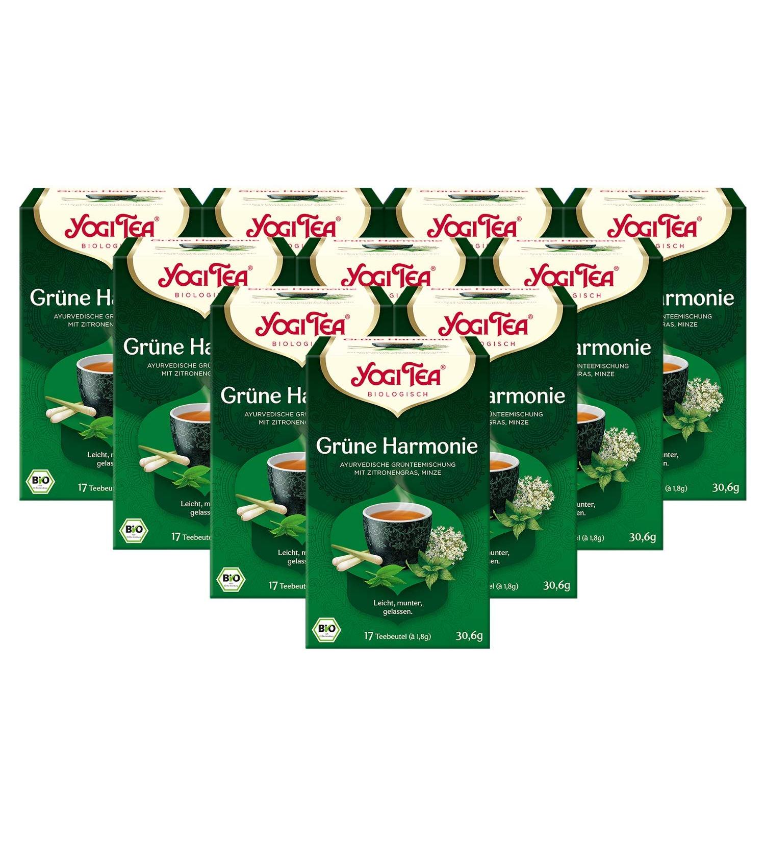 Yogi Tea 10x Green Harmony Bio Yogi Tee I Ayurvedic Gewrz-Tee Mix on green tea base I 170 tea bags I green tea 10 packages