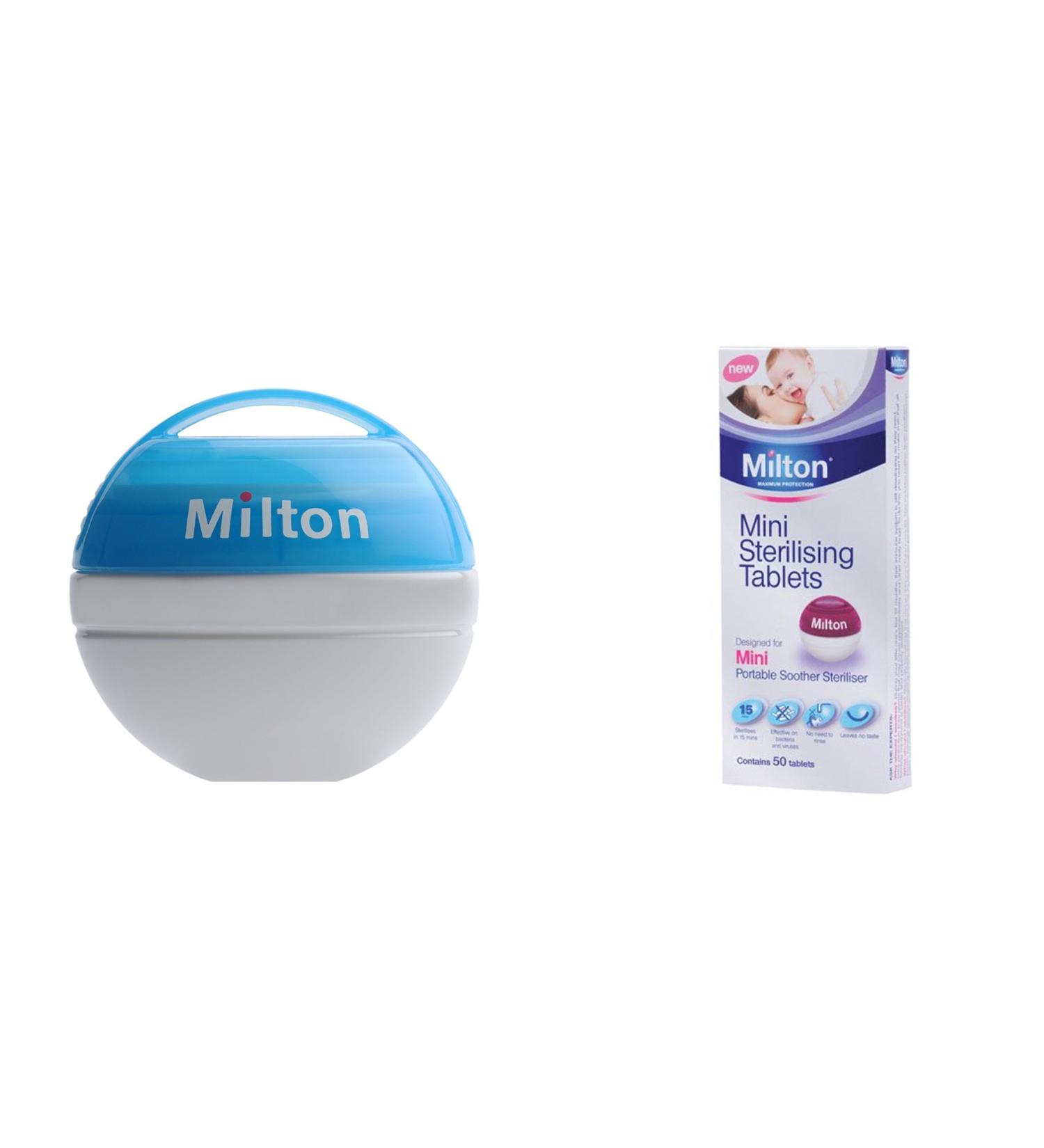 Milton Mini Soother Steriliser (Blue) with 50 Tablets - Effective Sterilisation for Baby's Pacifiers - Buy Online on SooperMarket.com