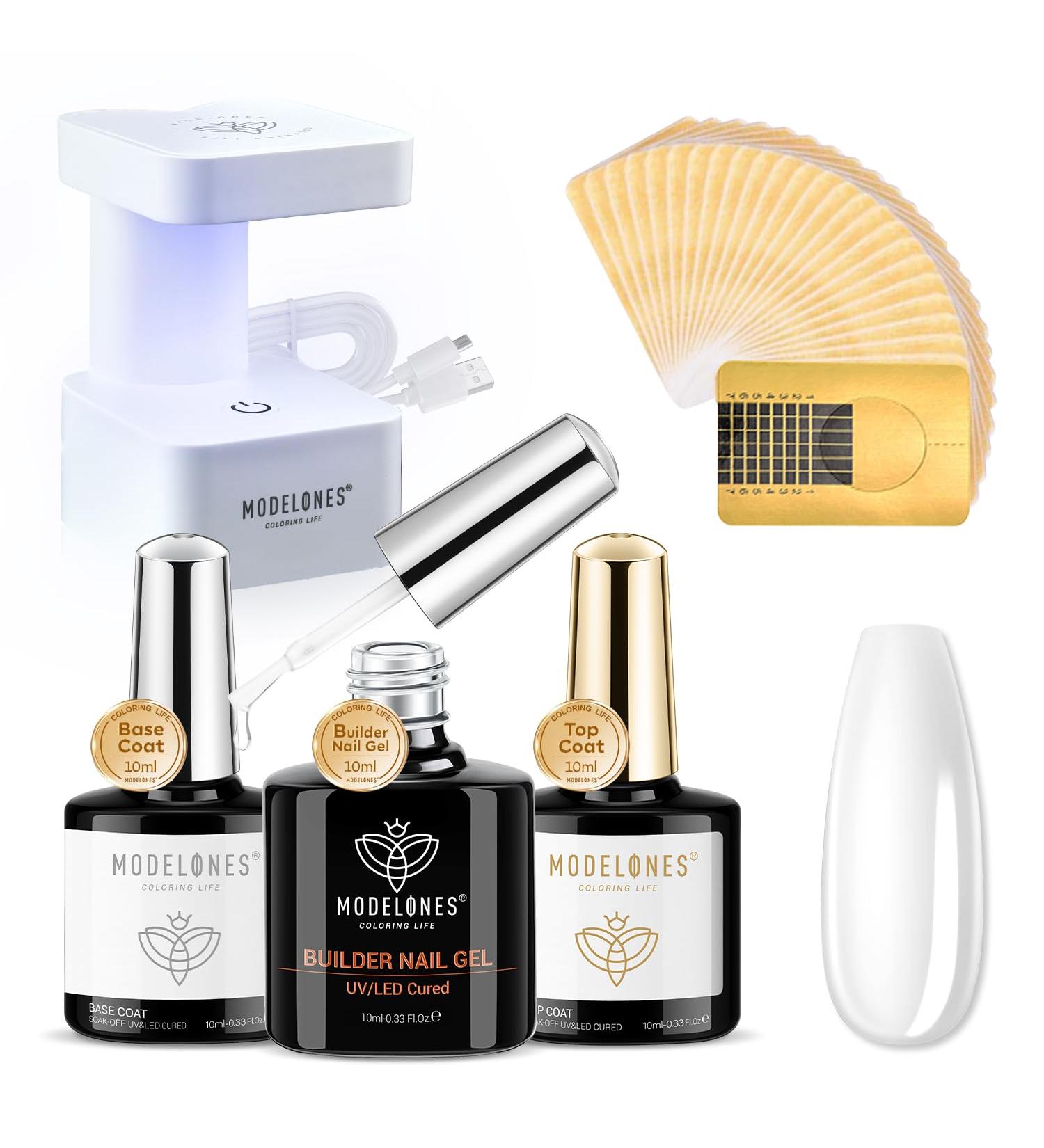 Modelones Builder Nail Gel Kit Clear Builder Gel with Mini Nail Lamp& Nail Forms Set Hard Gel Builder for Nails Extension Strengthener Base Gel in a Bottle Nail Art Manicure - Buy Online on SooperMarket.com