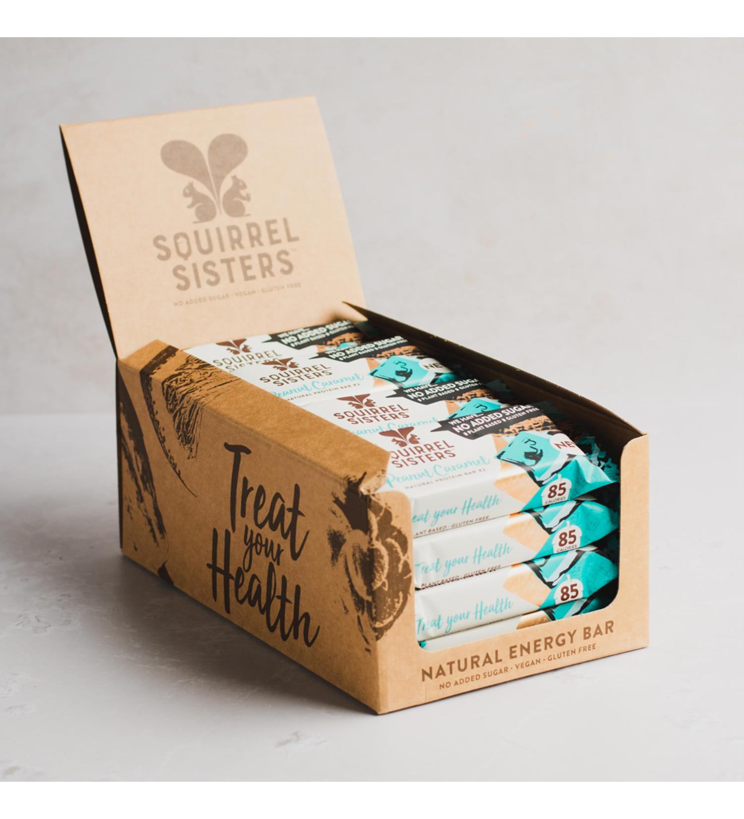 Squirrel Sisters - Peanut Caramel Natural Protein Bar (16 x 40 g) No Added Sugar Plant-Based Vegetarian Vegan Gluten-Free Energy Snack with Peanuts Dates Sultanas Sunflower & Pumpkin Seeds - Buy Online on SooperMarket.com