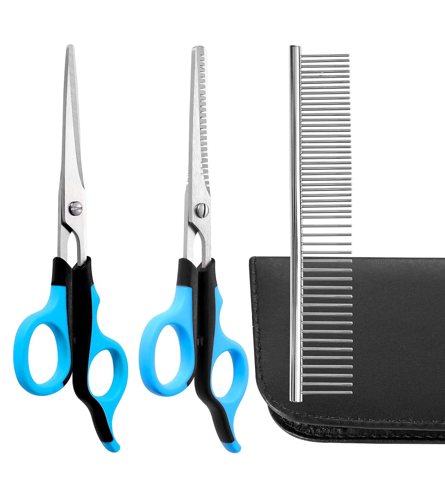 Professional Pet Grooming Scissors Set for Dogs & Cats - Straight Shears, Thinning Scissors, Grooming Comb - Small Dog Face, Ear, Paw Hair Trimming - Buy Online on SooperMarket.com