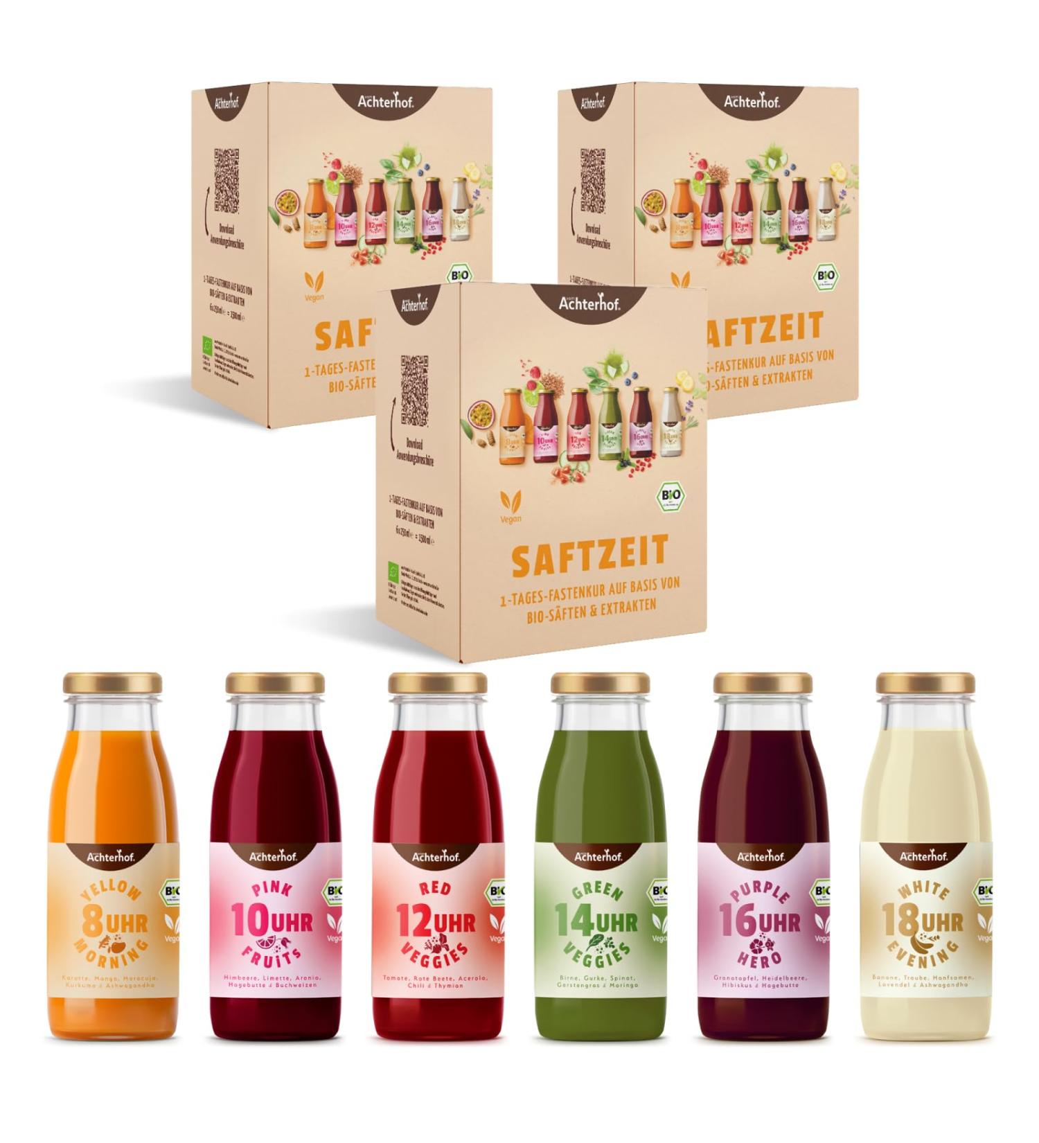 3-Day Fasting Cure - Safe Time Bio | 3x 6 Bottles of Herbal Juices | Fruity-Sweet Taste | Achterhof Safezeit 1.5L (3 Pack) - International Shipping - Buy Online on SooperMarket.com