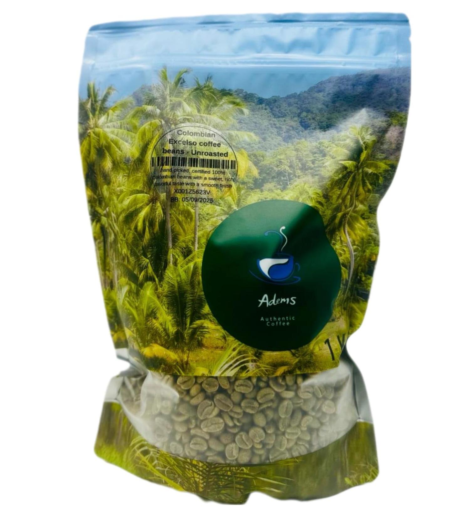 Adems Colombian Excelso green coffee beans unroasted 1kg for home and business use - Buy Online on SooperMarket.com