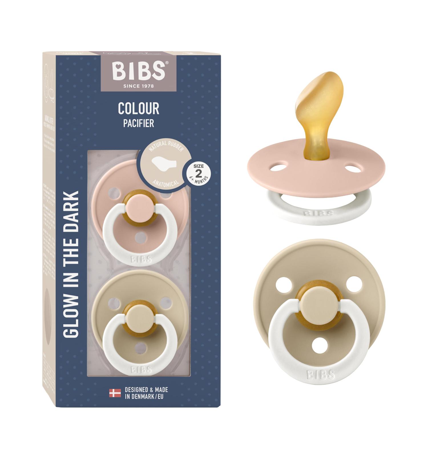 BIBS COLOUR Glow Schnuller 2-Pack - BPA-Free Anatomical Design Natural Rubber 6-18 Months - Blush & Vanilla - International Shipping - Buy Online on SooperMarket.com