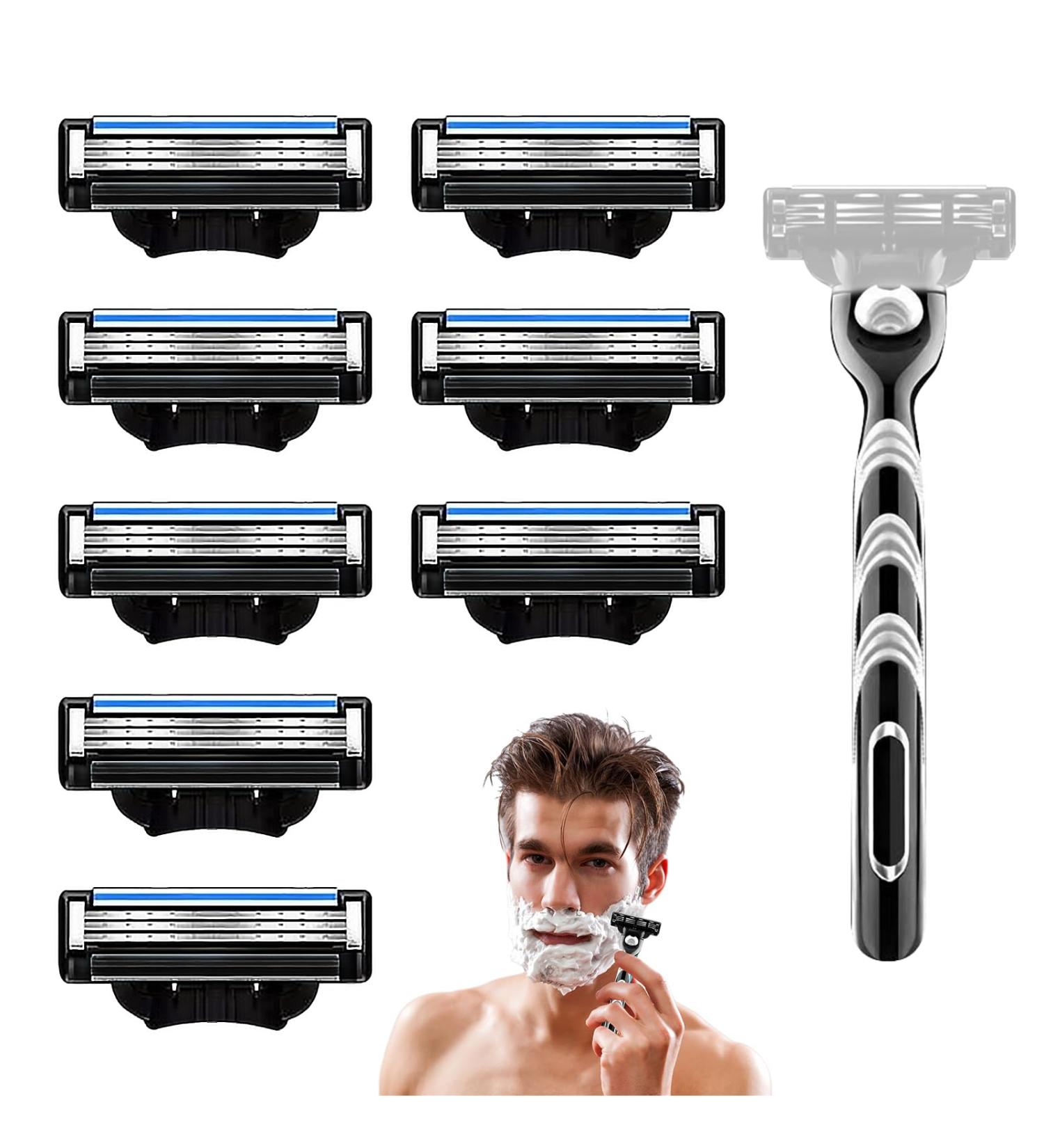 8Pcs Razor Blades Refills with 1 Handle Razors for Mach 3 Blades Replacement Blade with Double Lubrication Strip Compatible with Mach 3 Handles Shaving Manual Shaver Blade Men Father Boyfriend - Buy Online on SooperMarket.com