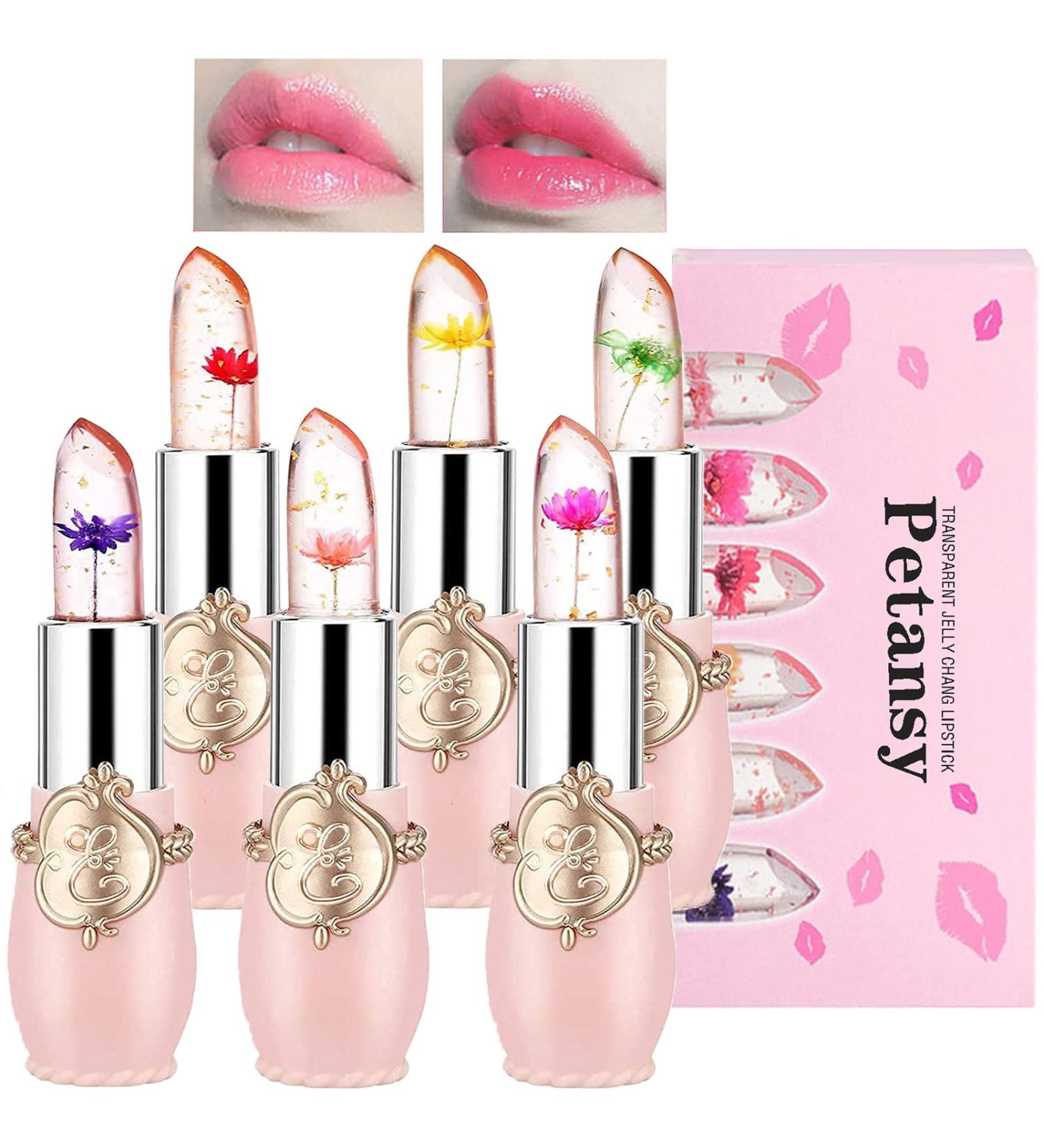 Petansy 6 Pack Crystal Jelly Flower Lipstick Set - Long Lasting Moisturizing Lip Gloss Kit with Magic Color Change - Nutritious Temperature Lip Balm Set - Buy Online on SooperMarket.com