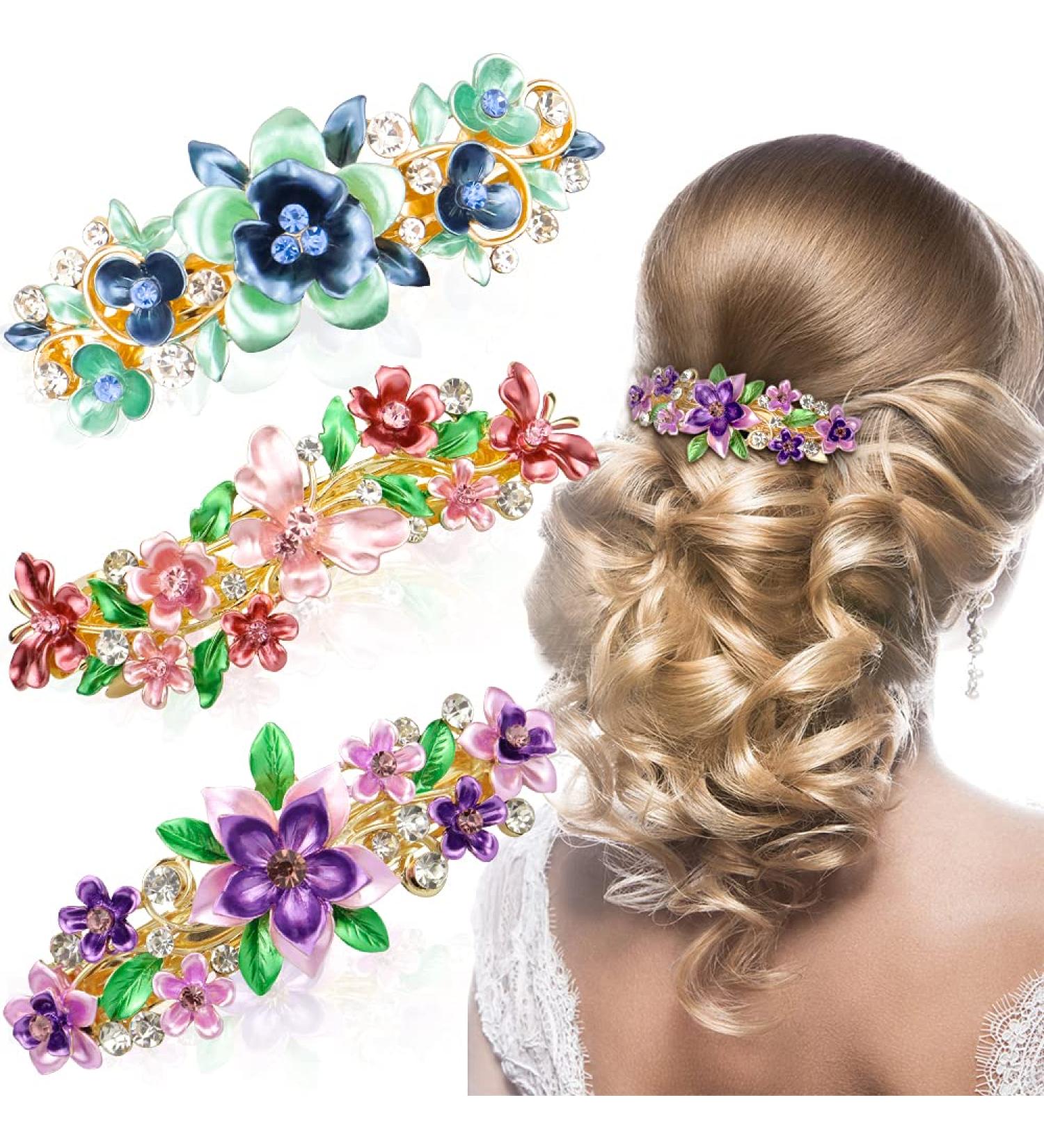 NAIHOD Vintage French Hair Barrettes - Luxurious Flower Leaf Butterfly Hair Clips - 3Pcs Bridal Hair Pins for Women & Girls - Wedding Party Jewelry - Buy Online on SooperMarket.com