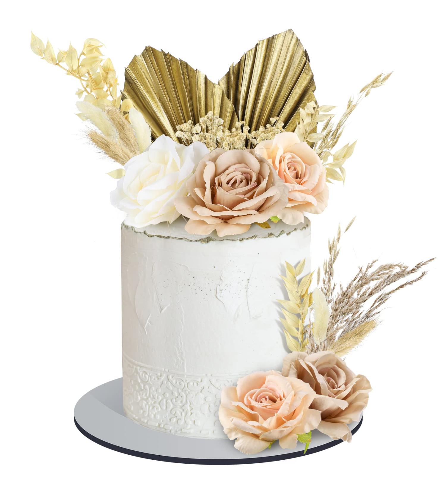 28 Pcs Vintage Boho Rose Cake Topper Kit - Dried Faux Flower Decor for Bohemian Wedding, Bridal, Baby Shower, Birthday Party Supplies - Buy Online on SooperMarket.com