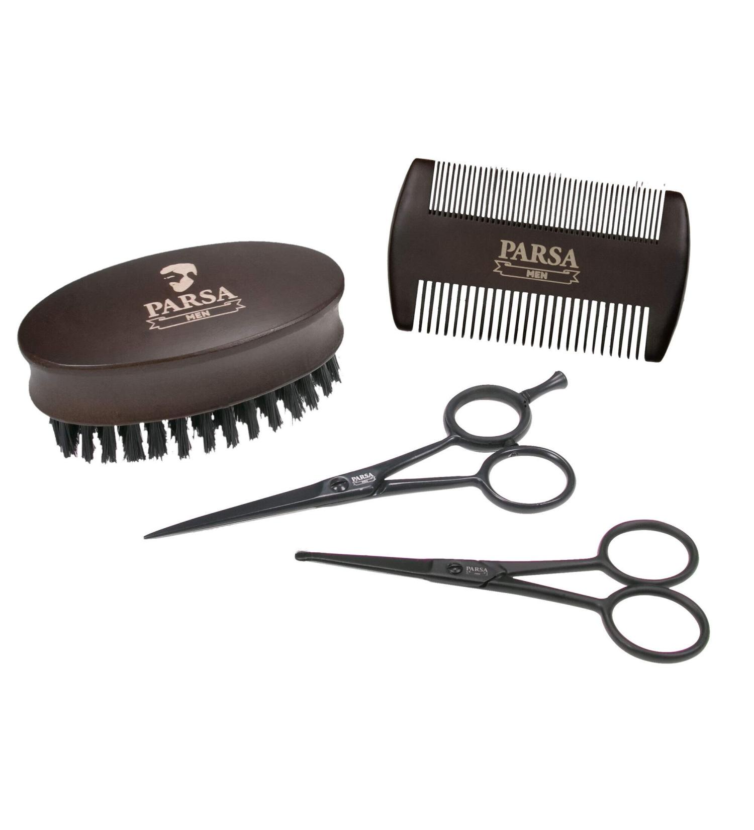 Buy Parsa Men Beard Care Set | 4-Piece Grooming Kit | Comb Brush Scissors | Ideal Gift for Him - Buy Online on SooperMarket.com