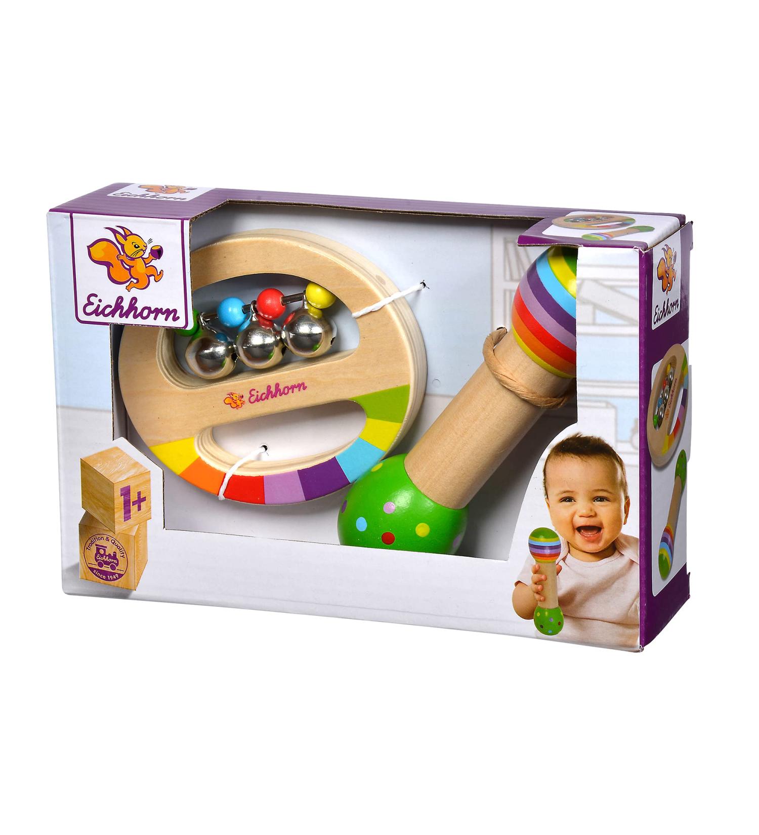 Eichhorn 2-Piece Music Set - Colorful Wooden Instruments with Bells & Stick Ideal for Kids 1 Year & Up - International Shipping Available - Buy Online on SooperMarket.com
