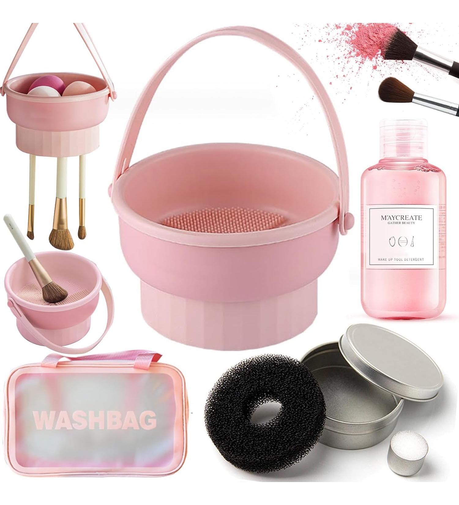 QUKLOGEN 3 In 1 Makeup Brush Cleaning Set Multifunctional Washing Bowl Drying Basket with Handle Silicone Cleaner Mat Removal Cleaner Sponge 150ml/5.12fl.oz Professional Makeup Brush Cleaner (Pink) - Buy Online on SooperMarket.com