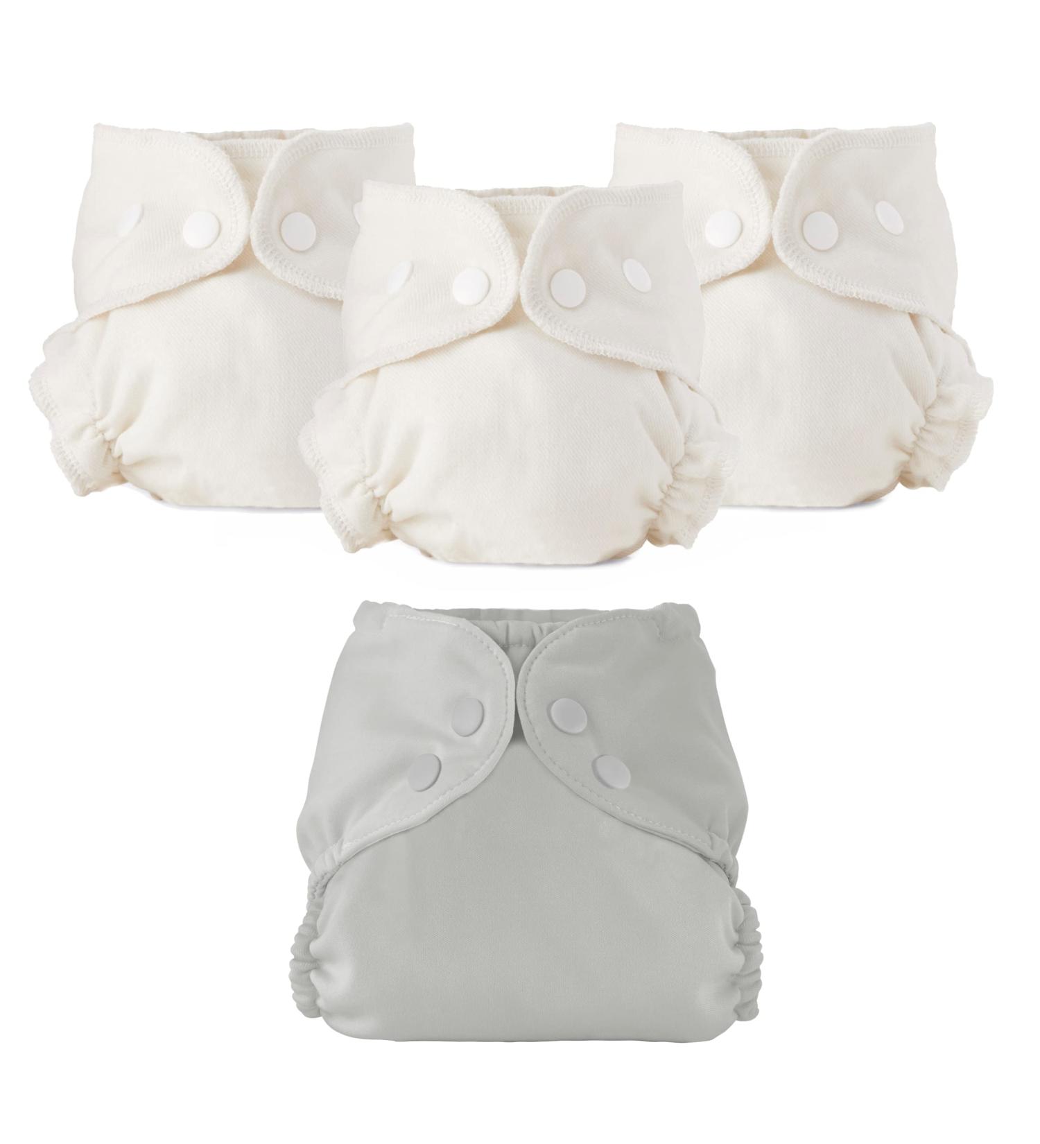 Esembly Cloth Diaper Bundle Set - Size 2 (18-35lbs) | Organic Absorbent Inners | Waterproof Diaper Cover | Reusable & Washable | Snap Closure | Dove - Buy Online on SooperMarket.com