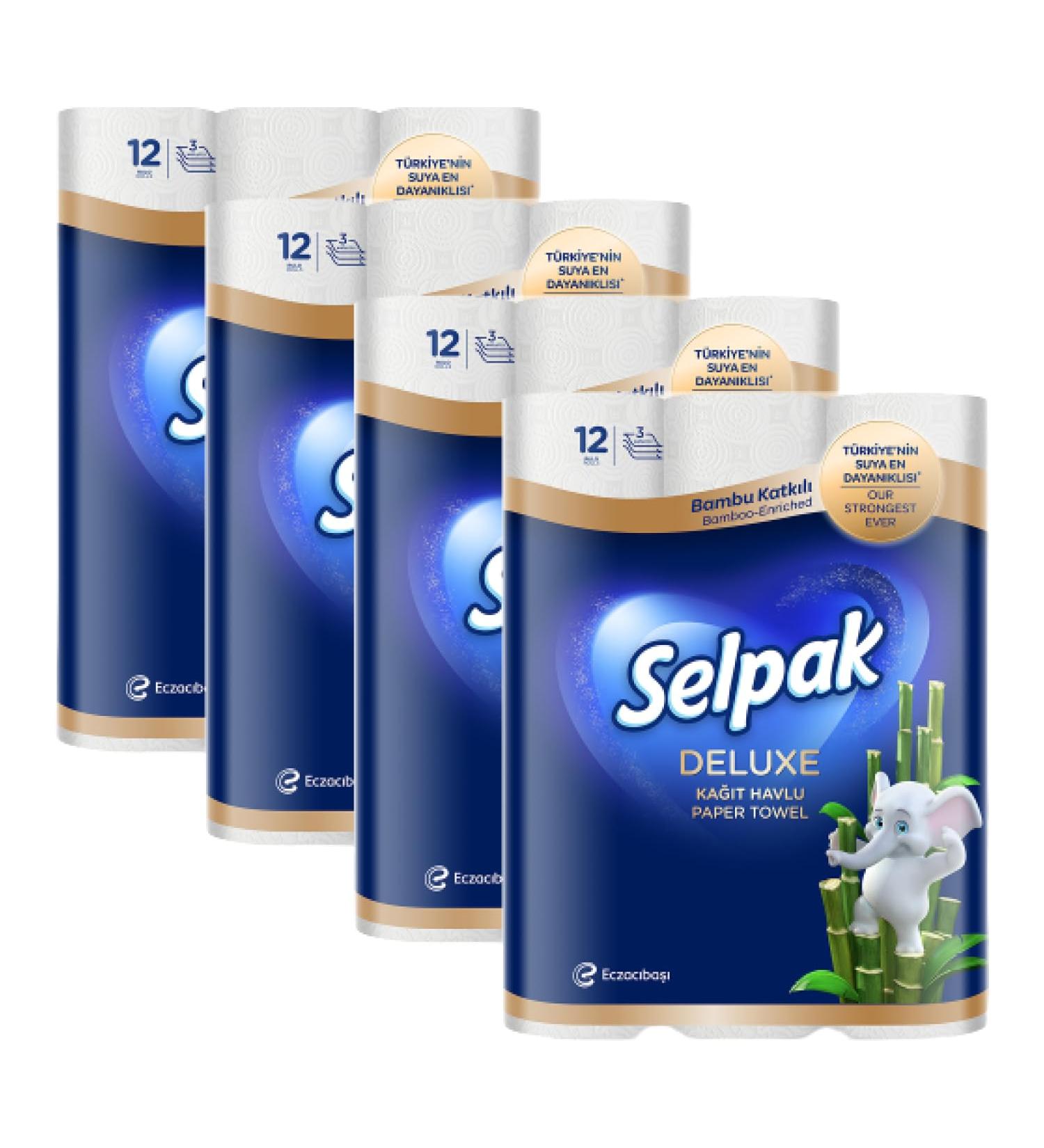 Buy SELPAK Deluxe Kitchen Roll 3-Layer 3600 Sheets | Super Absorbent Bamboo Paper Towels | Elephant Shaped | Premium 48 Rolls (4x12) Moisture-Resistant & Reusable - Buy Online on SooperMarket.com