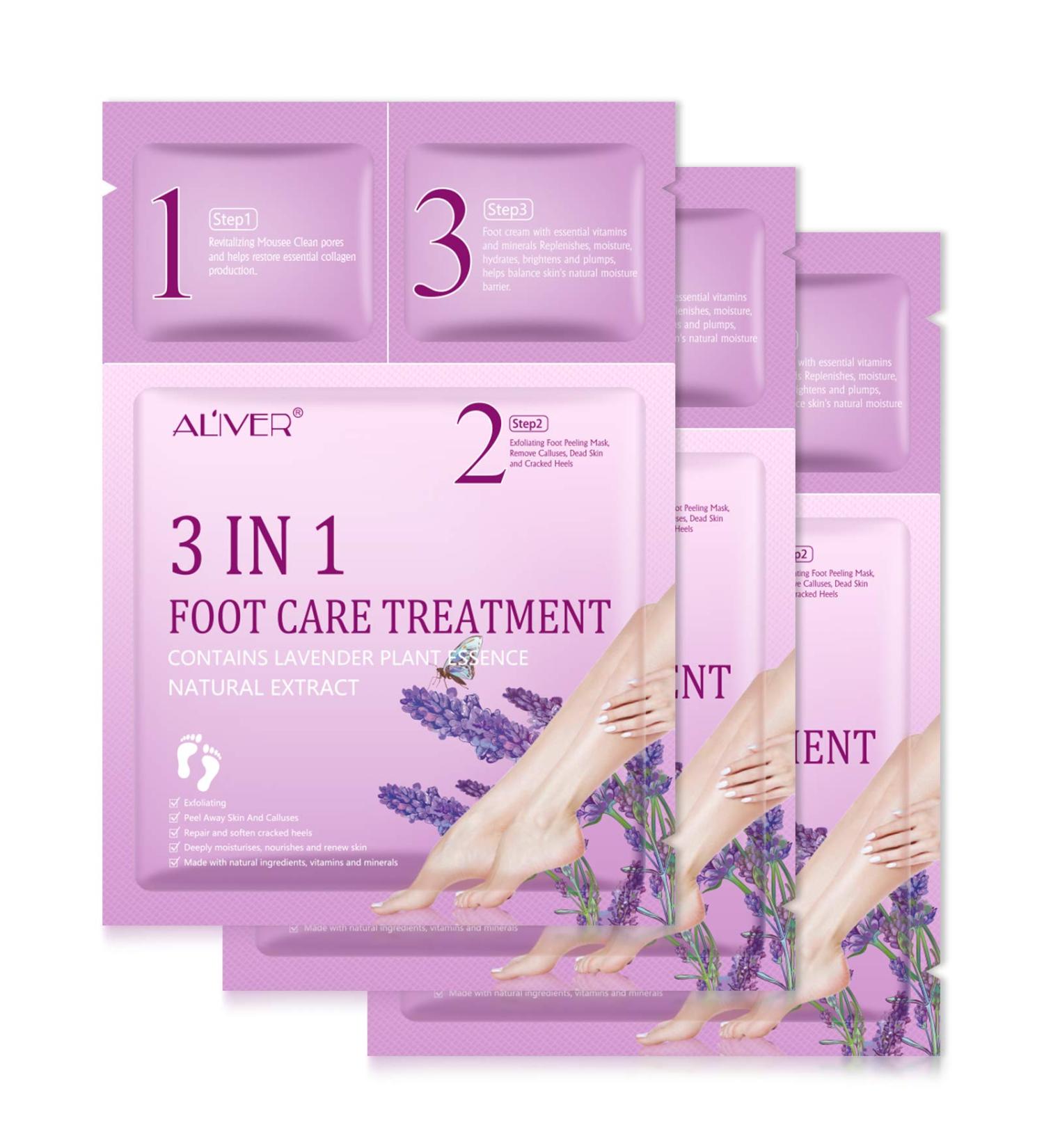 Foot Peel Mask with Natural Lavender Extract - 3 Pack for Smooth, Soft Feet | Removes Dead Skin & Calluses - Easy 3 Step Foot Care System - Buy Online on SooperMarket.com