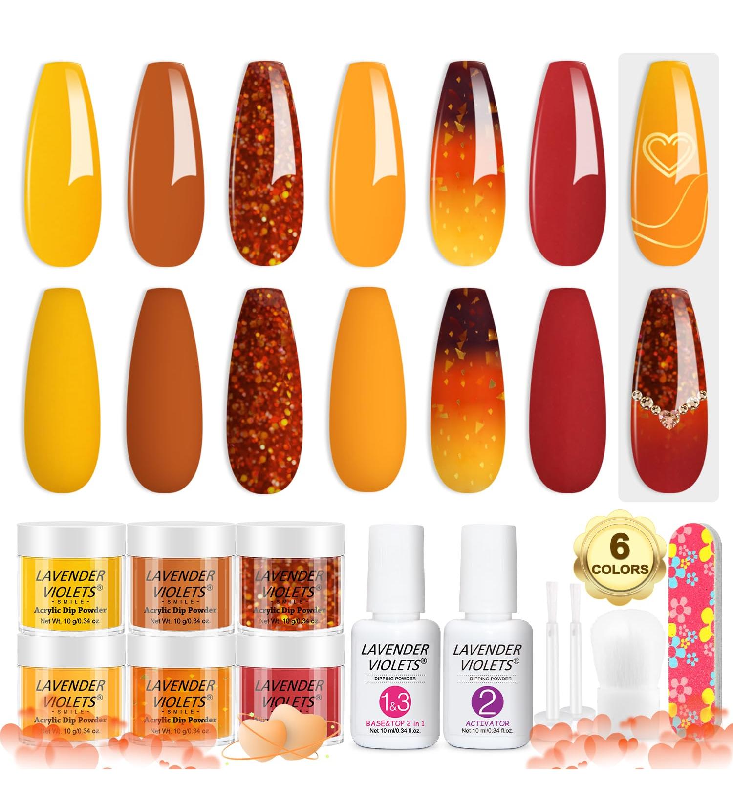 Lavender Violets 12 Pcs Dip Powder Nail Kit Starter 6 Colours Yellow Bright System Free Orange Temperature Change Dipping Powder System Liquid Set with Base & Top Coat Activator Nail Art Manicure M206 Amber - Buy Online on SooperMarket.com