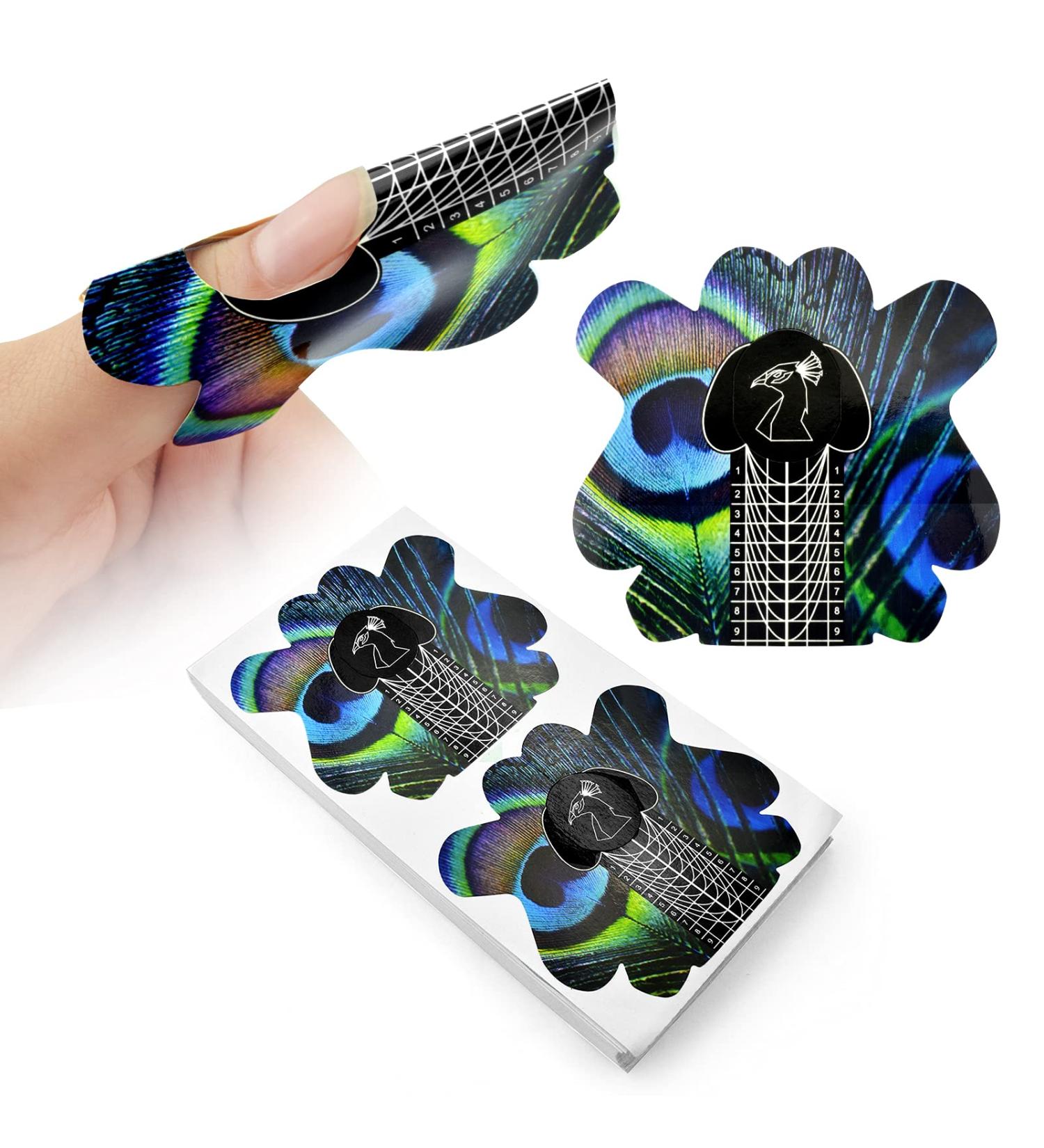 100pcs Pro Almond Stiletto Tips Nail Form Leopard Tiger Giraffe Pattern | C Curve Acrylic UV Gel Nails Builder False Nail Extension Guide Stickers - Peacock Pattern - Buy Online on SooperMarket.com