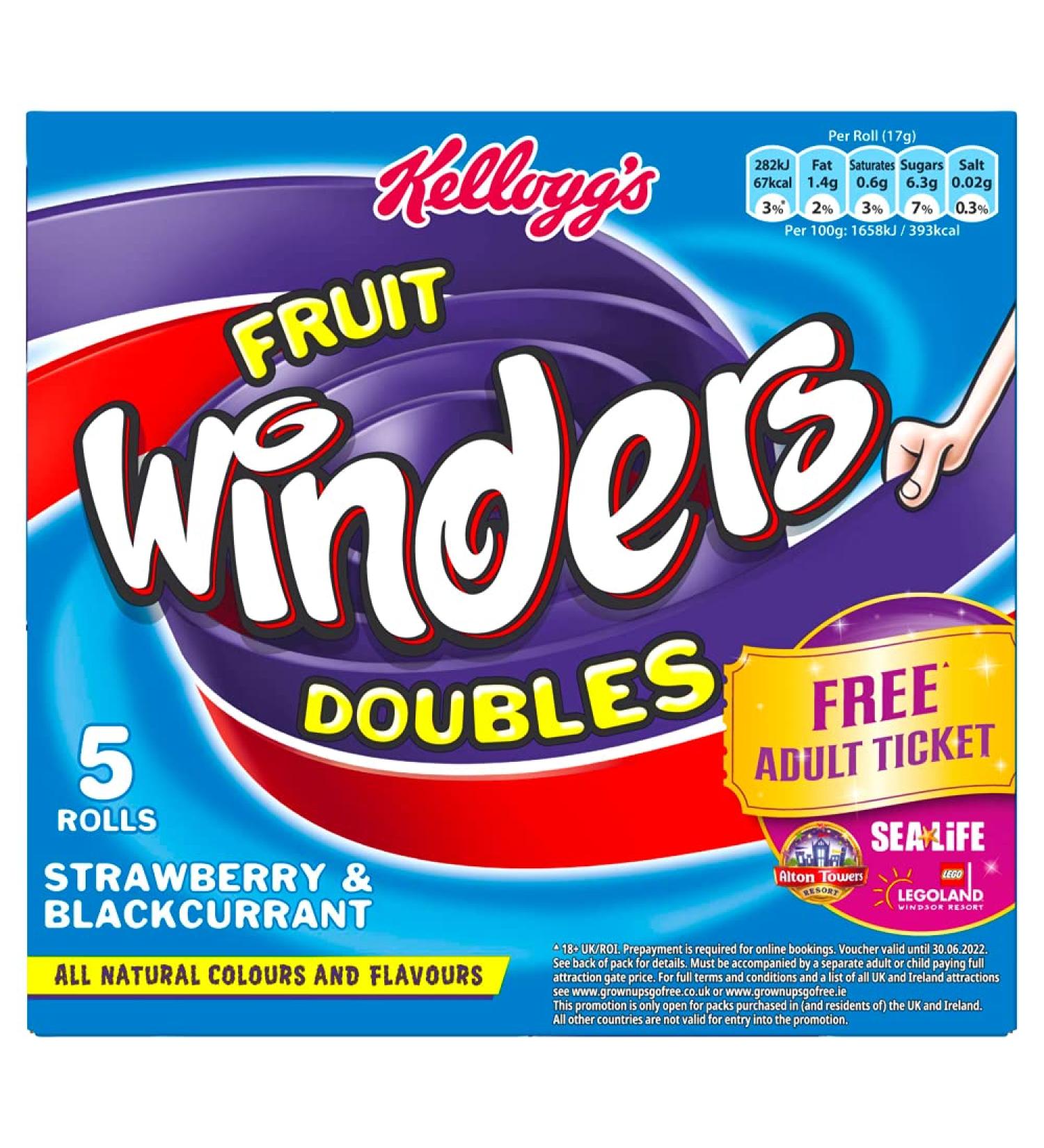 Kelloggs Fruit Winders Rolls Strawberry & Blackcurrent 5 x 17g - Buy Online on SooperMarket.com