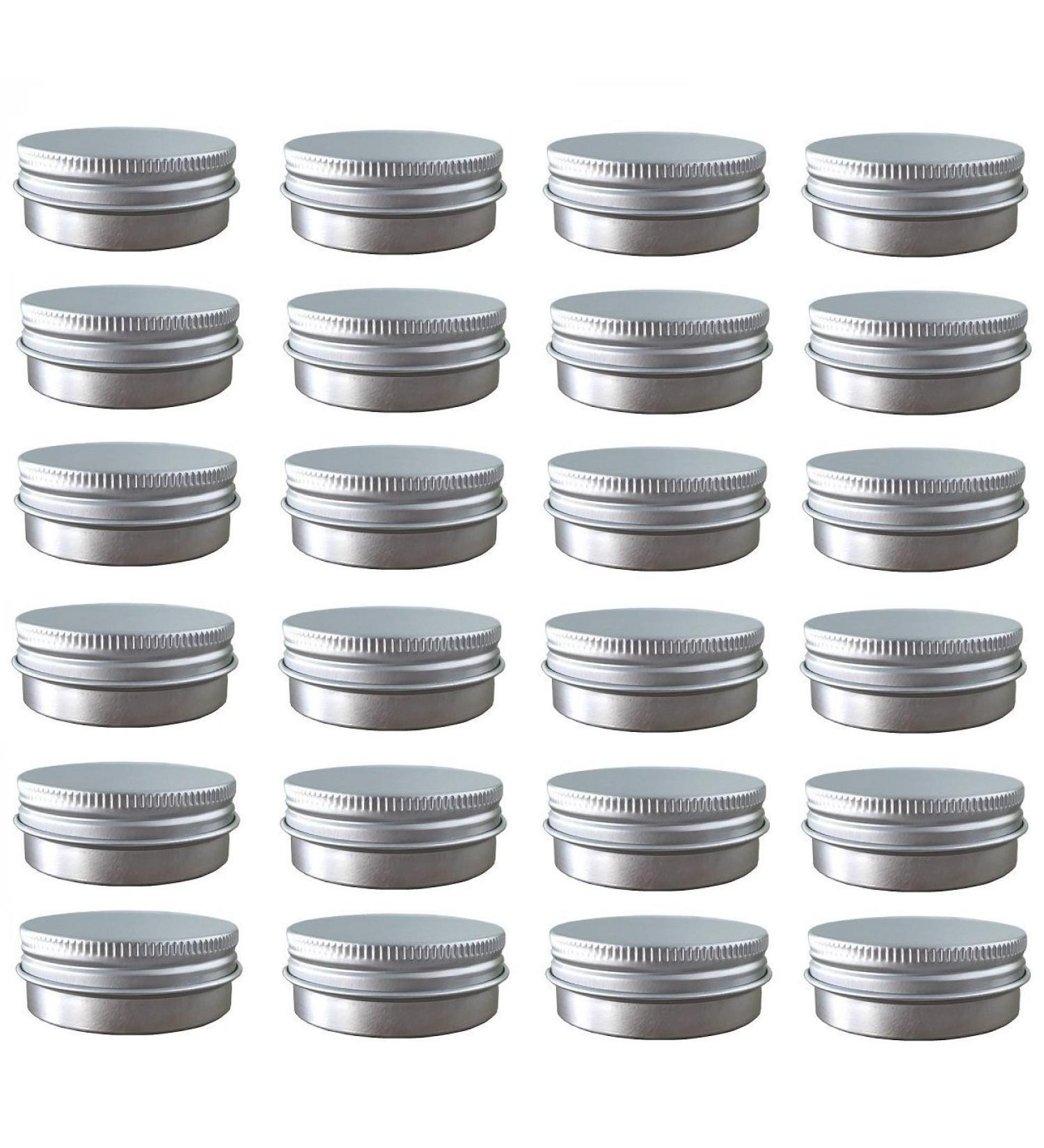 24 Pack 2 Oz Screw Top Aluminum Tin Cans for Lip Balm, Cosmetics & Candles - Metal Storage Jars with Screw Cap for Makeup, Salve & Tea - Buy Online on SooperMarket.com