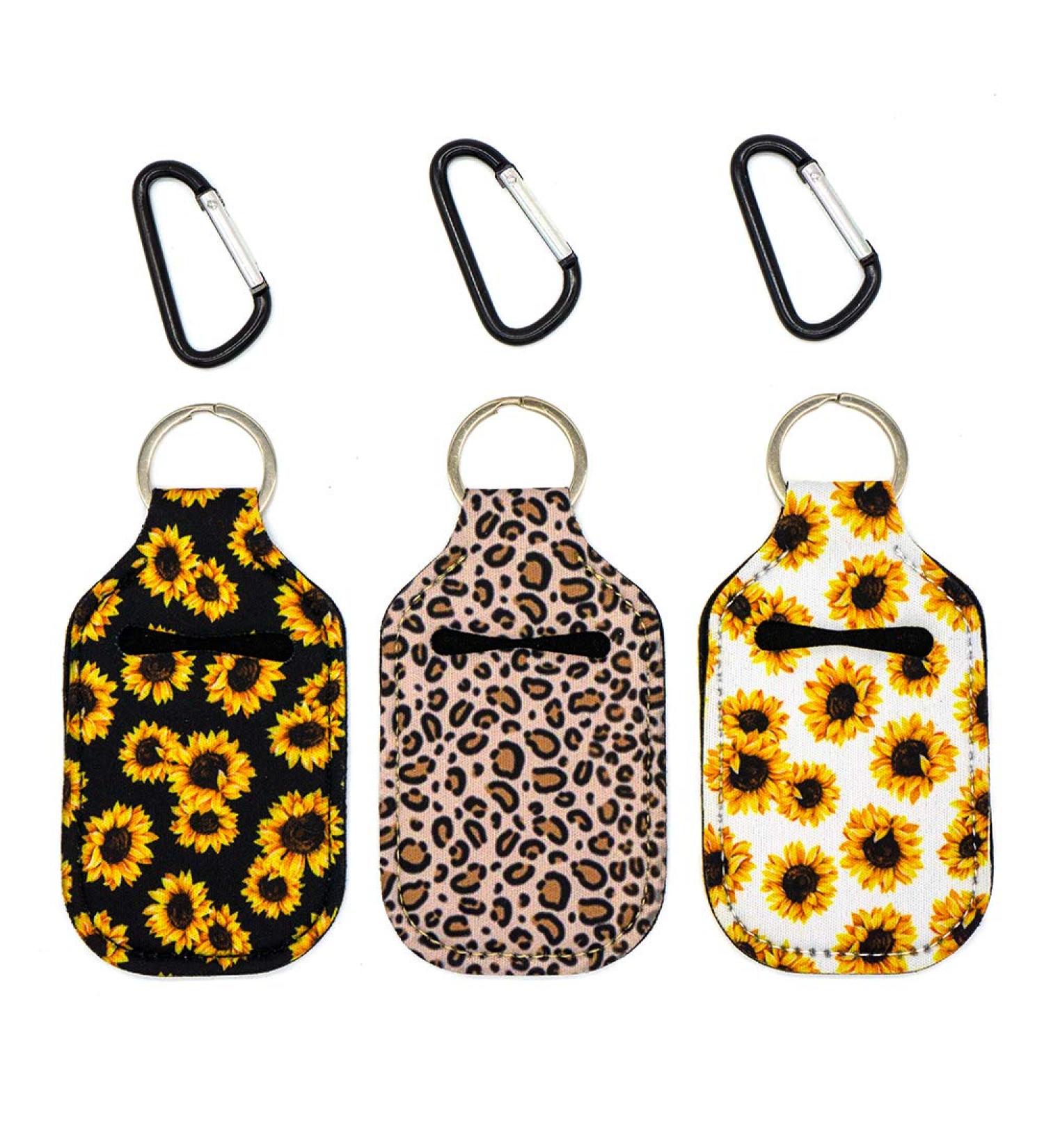 Party Girl Kim 1 oz Hand Sanitizer Holder Keychain - Sunflower Leopard Design - 3 Count Pack - Travel Size, Attach to Purse, Backpack, Diaper Bag - Key Ring & Carabiner Clip - Best for On-the-Go Protection - Buy Online on SooperMarket.com