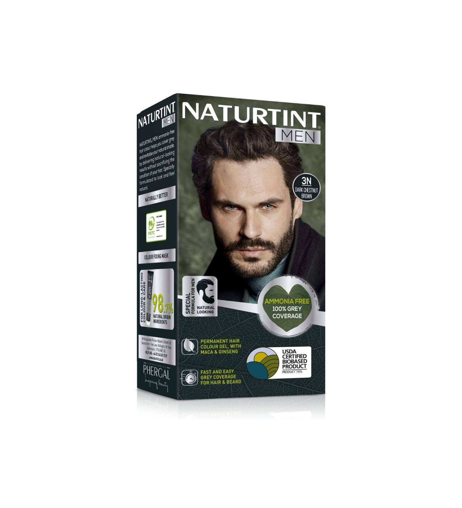 Naturtint Mens Permanent Hair Colour Gel 3N Dark Chestnut Brown for Hair Beard and Moustache. Ammonia Free up to 100% Grey Coverage Natural Looking Long Lasting Results - Buy Online on SooperMarket.com