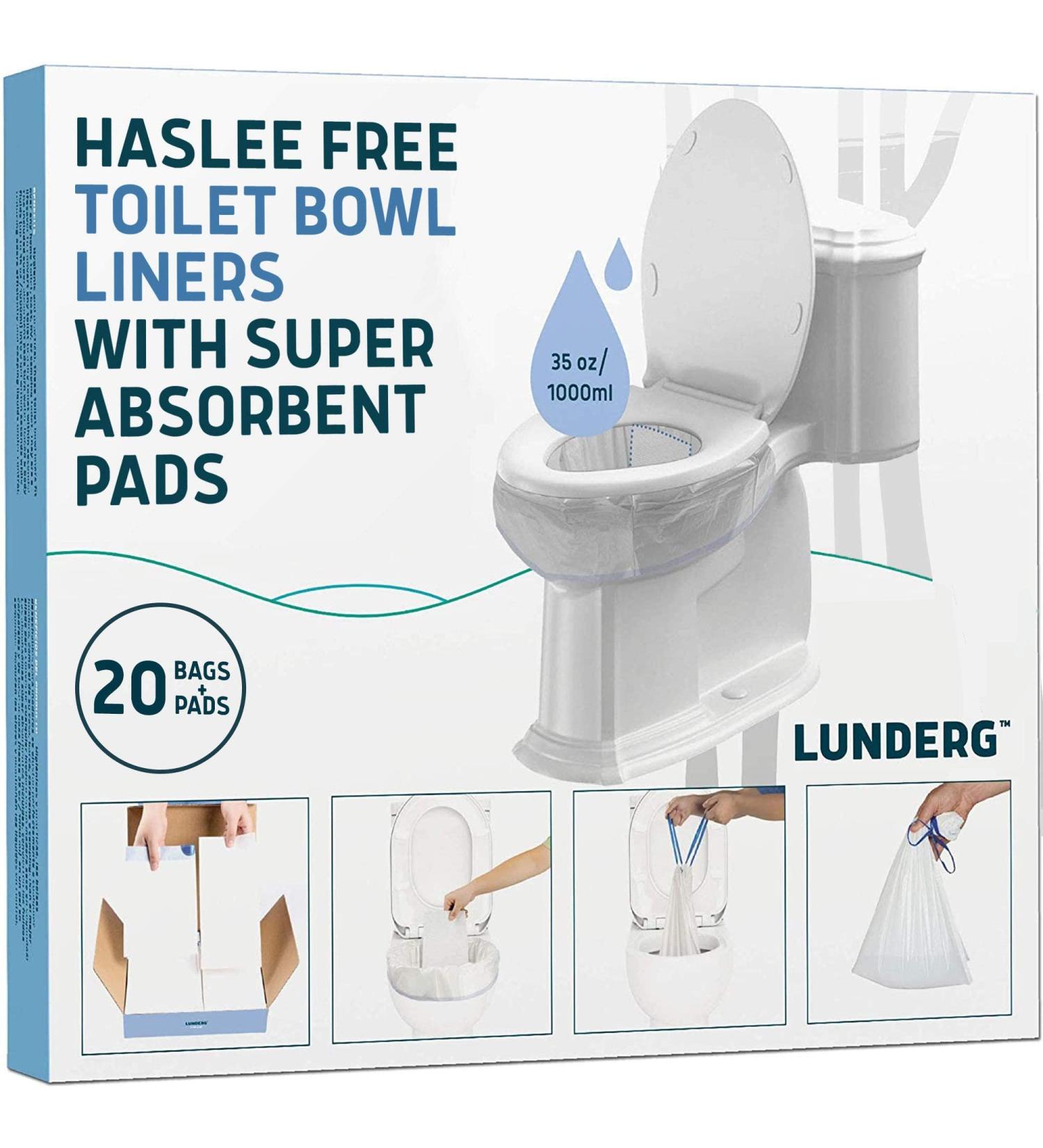 Lunderg Toilet Bowl Liners with Super Absorbent Pads - 20 Count Value Pack - Universal Fit Disposable Bags for Home, Boat, Camping Toilets - Easy Conversion to Dry Toilet - Pack of 1 - Buy Online on SooperMarket.com