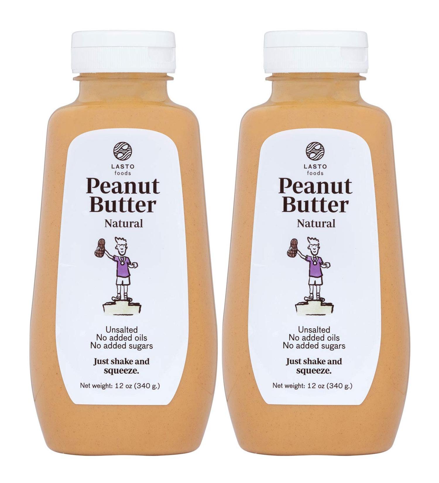 LASTO Foods Natural Peanut Butter - Unsweetened Nut Spread in Squeezable Bottle - 2 Pack 12oz - Healthy, Keto-friendly - Buy Online on SooperMarket.com