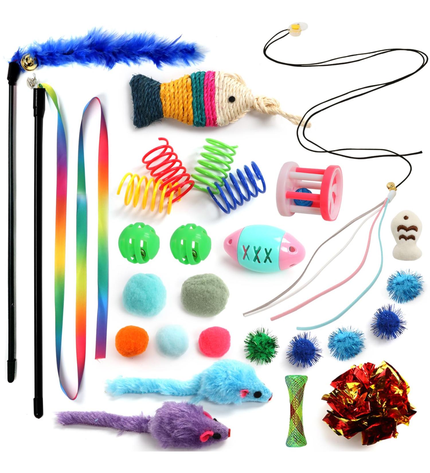 QUOZUO Cat Toys Kitten Toys Assortments 26 Packs Hanging Interactive cat Toys for Indoor Cats Cat Wand Toy Cat Feather Toys Cat Balls Cat Mouse Toy - Buy Online on SooperMarket.com