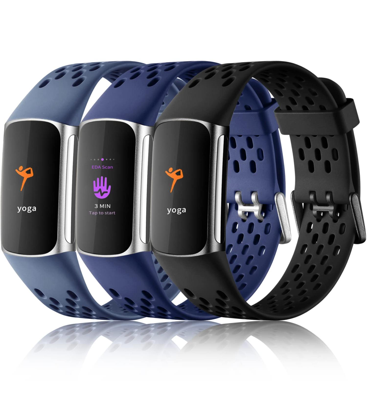Epova 3-Piece Adjustable Waterproof Bracelet for Fitbit Charge 5 & 6 - Soft Breathable Bands for Men & Women in Black Dark Blue Blue Gray - Buy Online on SooperMarket.com